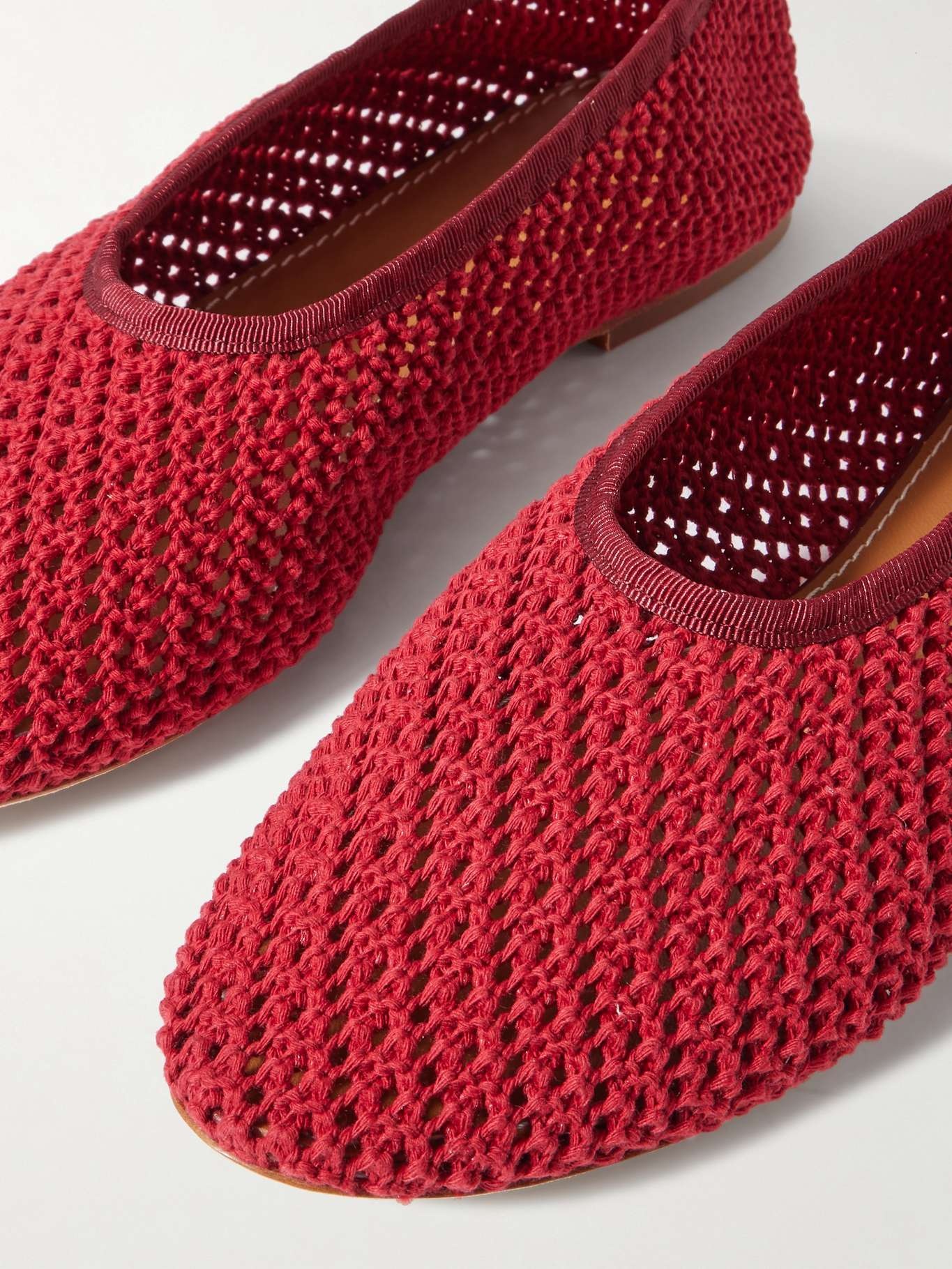 Alba grosgrain-trimmed crocheted ballet flats Red - 4