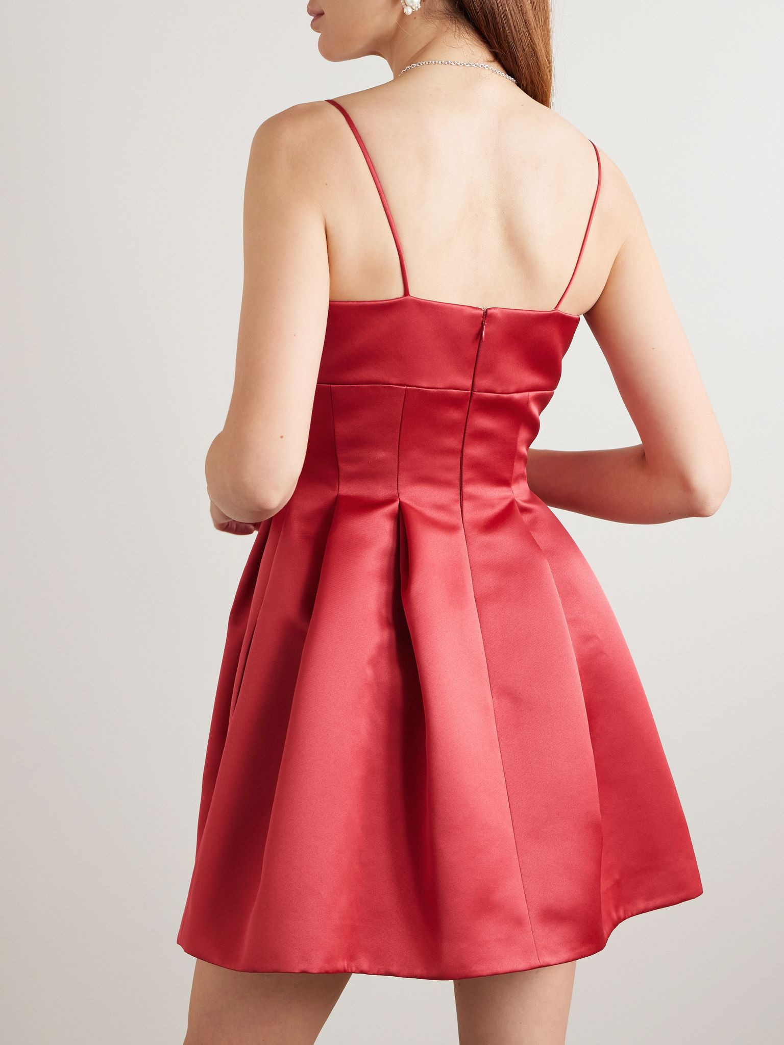 Honor pleated duchesse-satin mini dress Red - 3