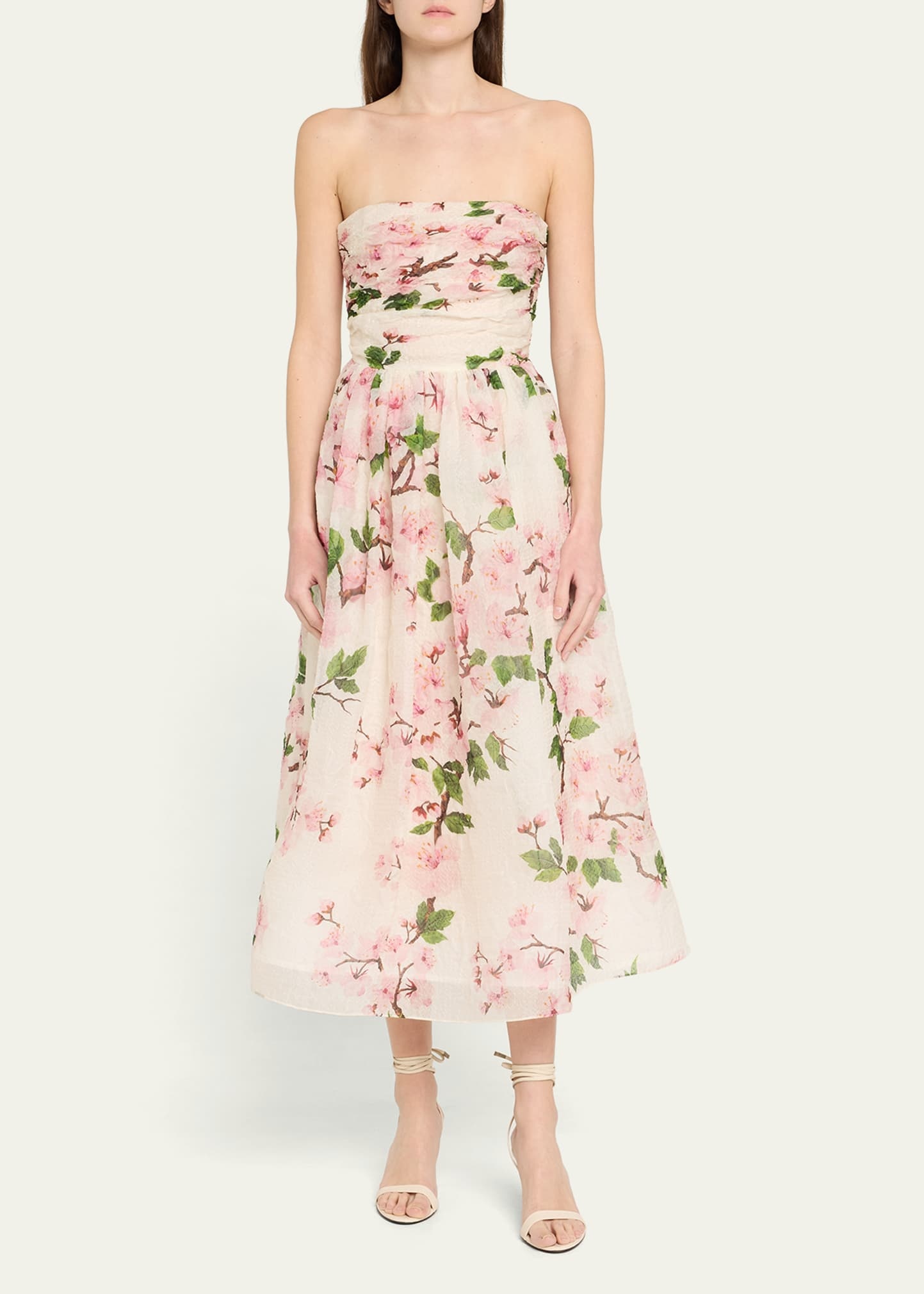 Strapless Cherry Blossom Draped Organza Dress - 2