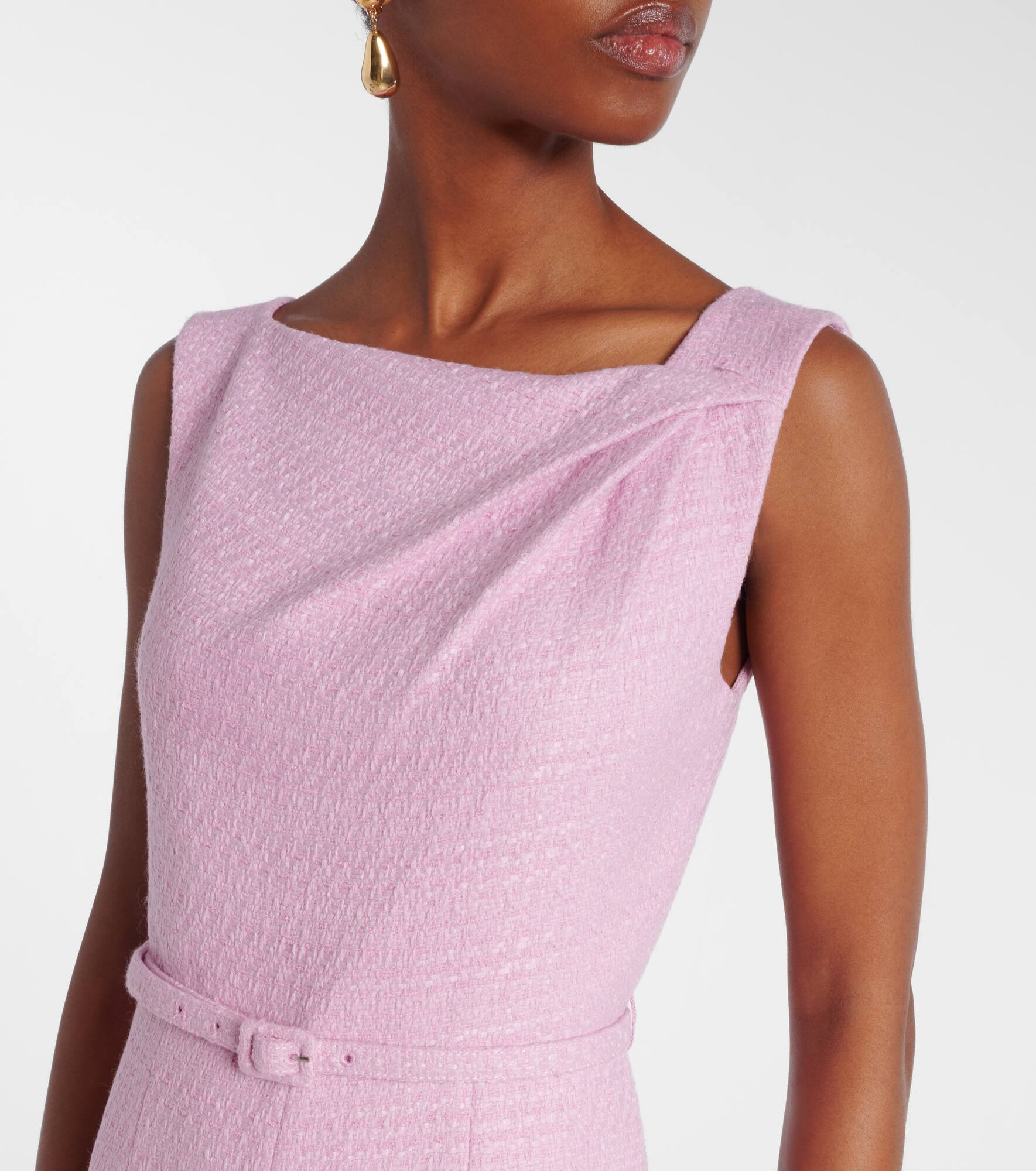 Asymmetric belted bouclé midi dress - 4