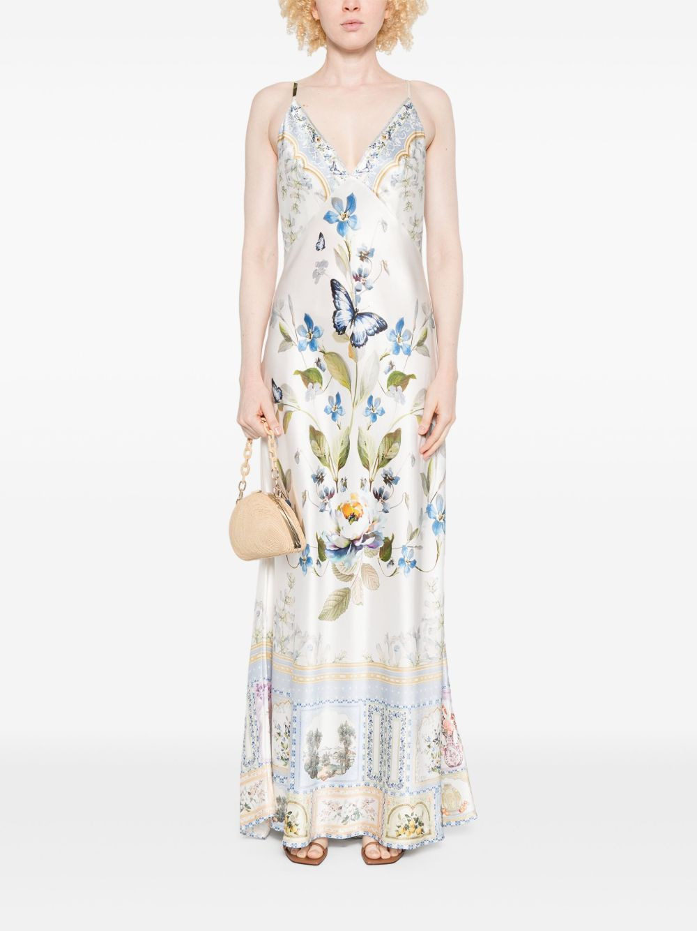 butterfly floral print silk dress - 2