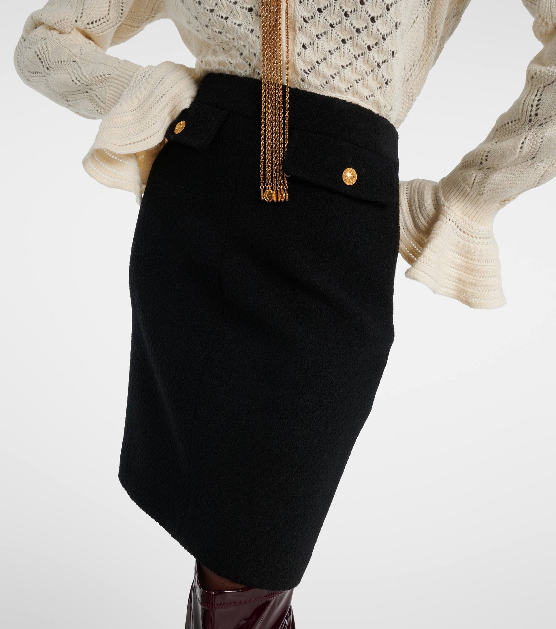 Wool-blend bouclé midi skirt - 5