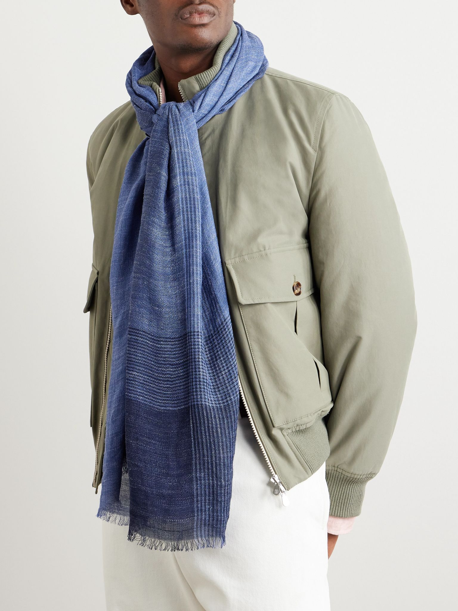 Colour-Block Silk and Linen-Blend Scarf Blue - 2
