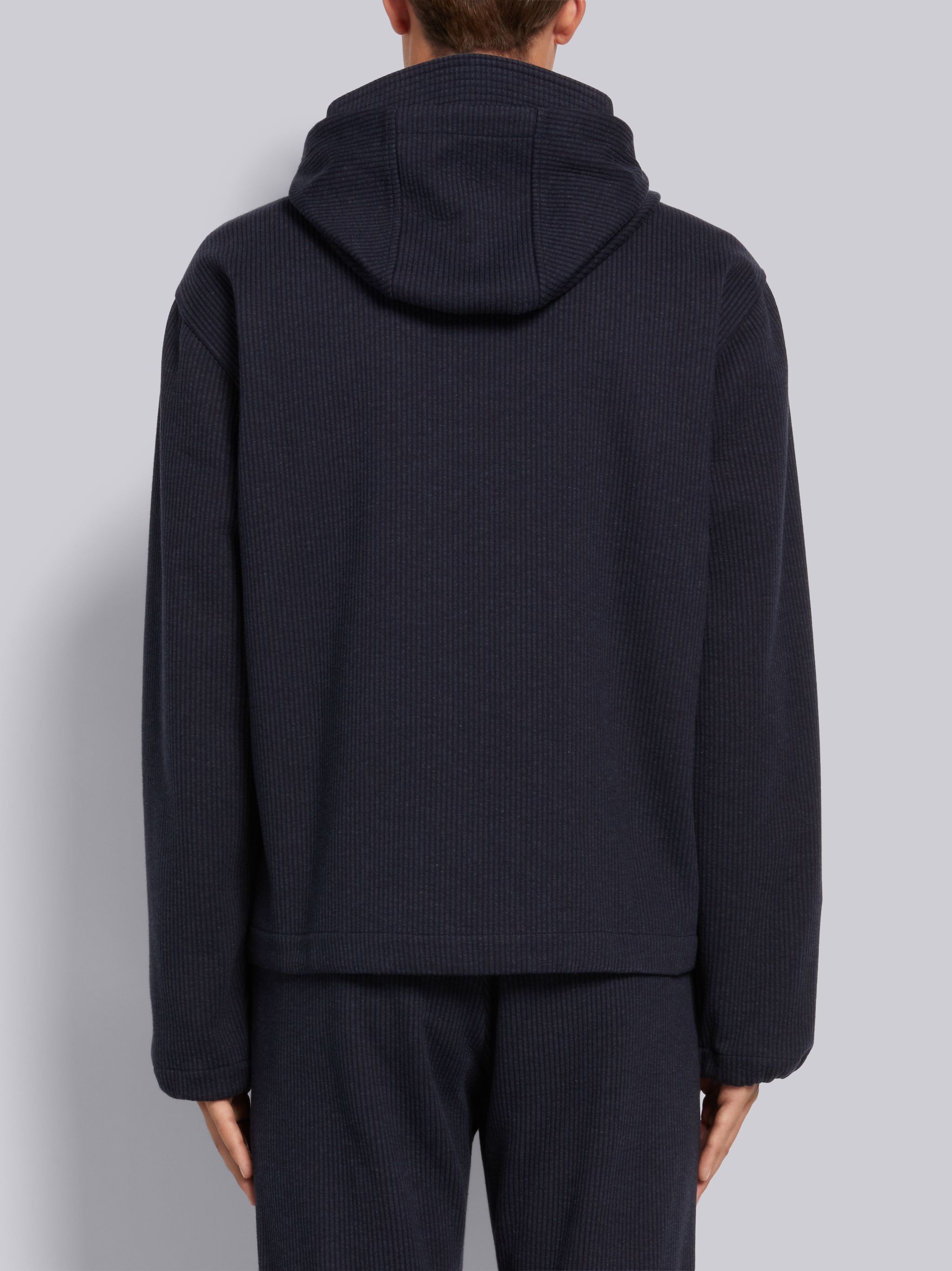 Navy Double Face Tech Seersucker Snap Front Hooded Parka - 3