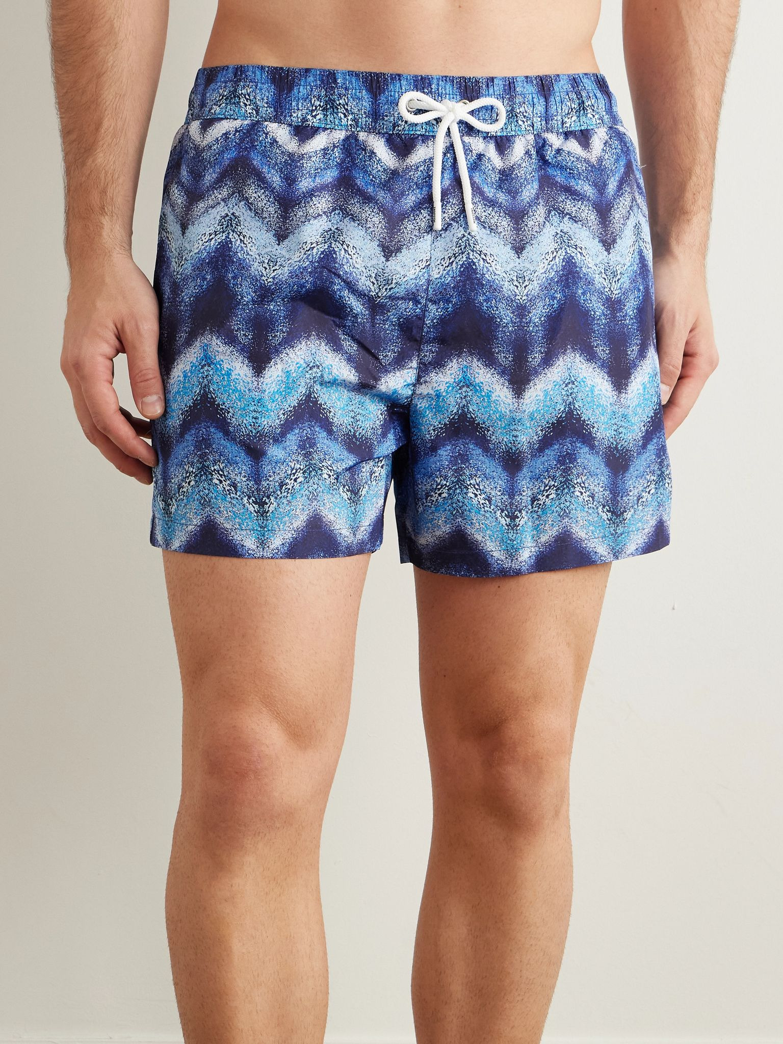 Straight-Leg Mid-Length Striped Swim Shorts Blue - 2