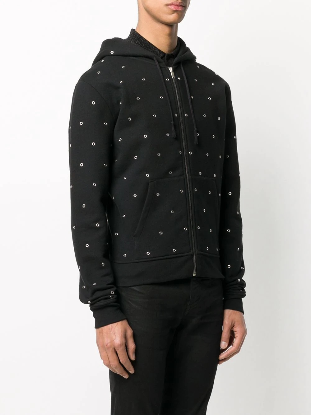 eyelet detailed zip-up hoodie - 3