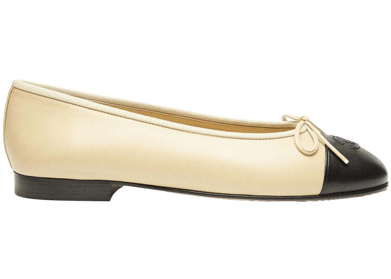 Chanel Lambskin 10mm Ballet Flats Beige Black 1