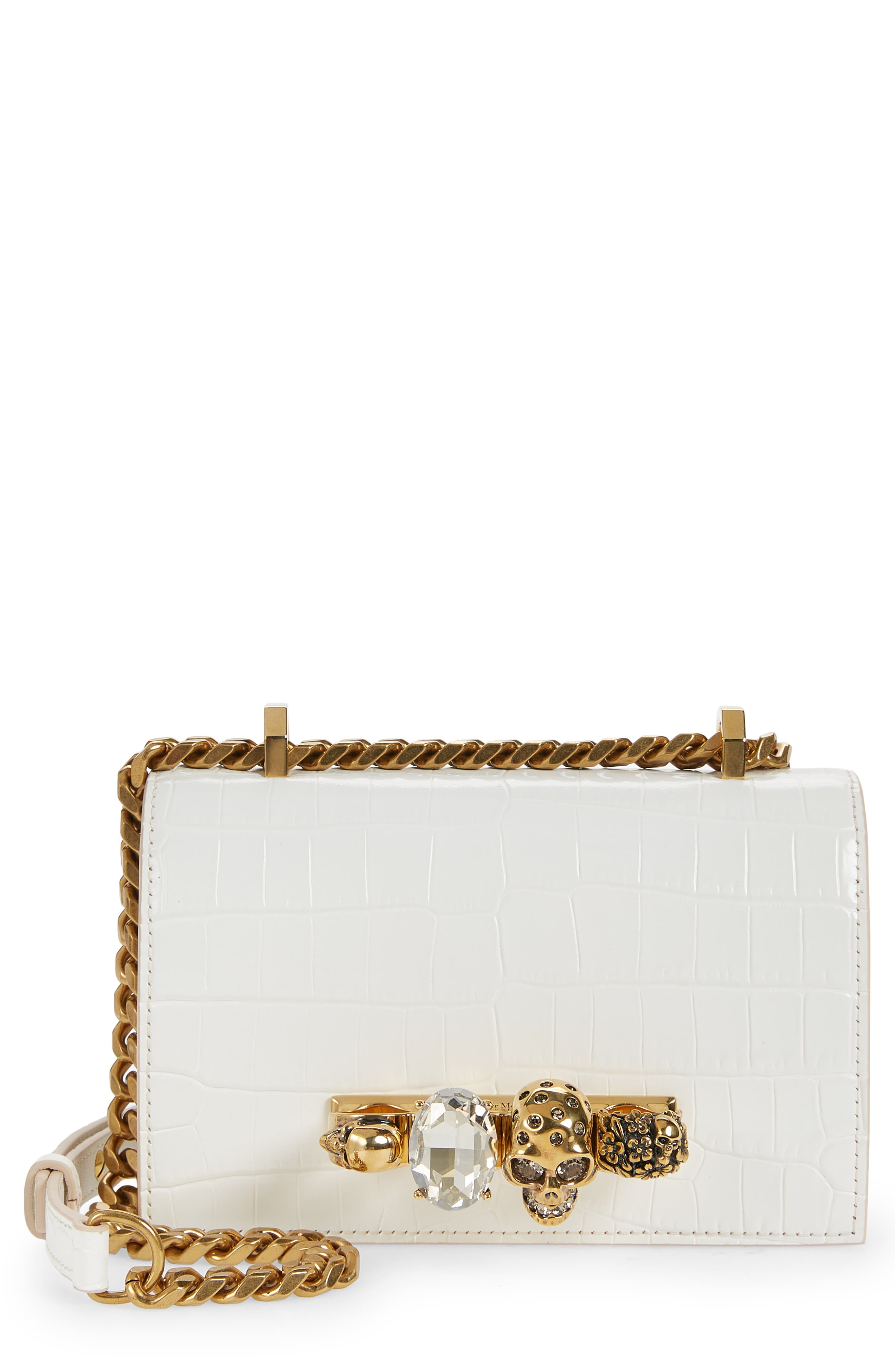 Mini Jeweled Croc Embossed Leather Satchel - 1
