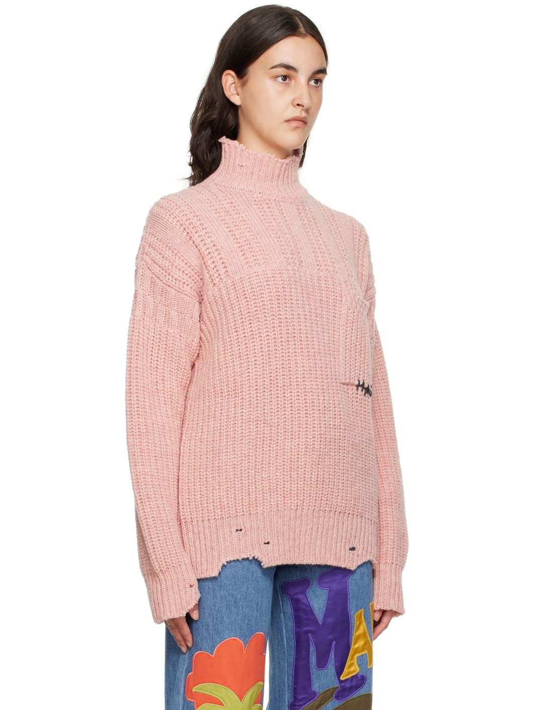 Pink Raw Edge Turtleneck - 2