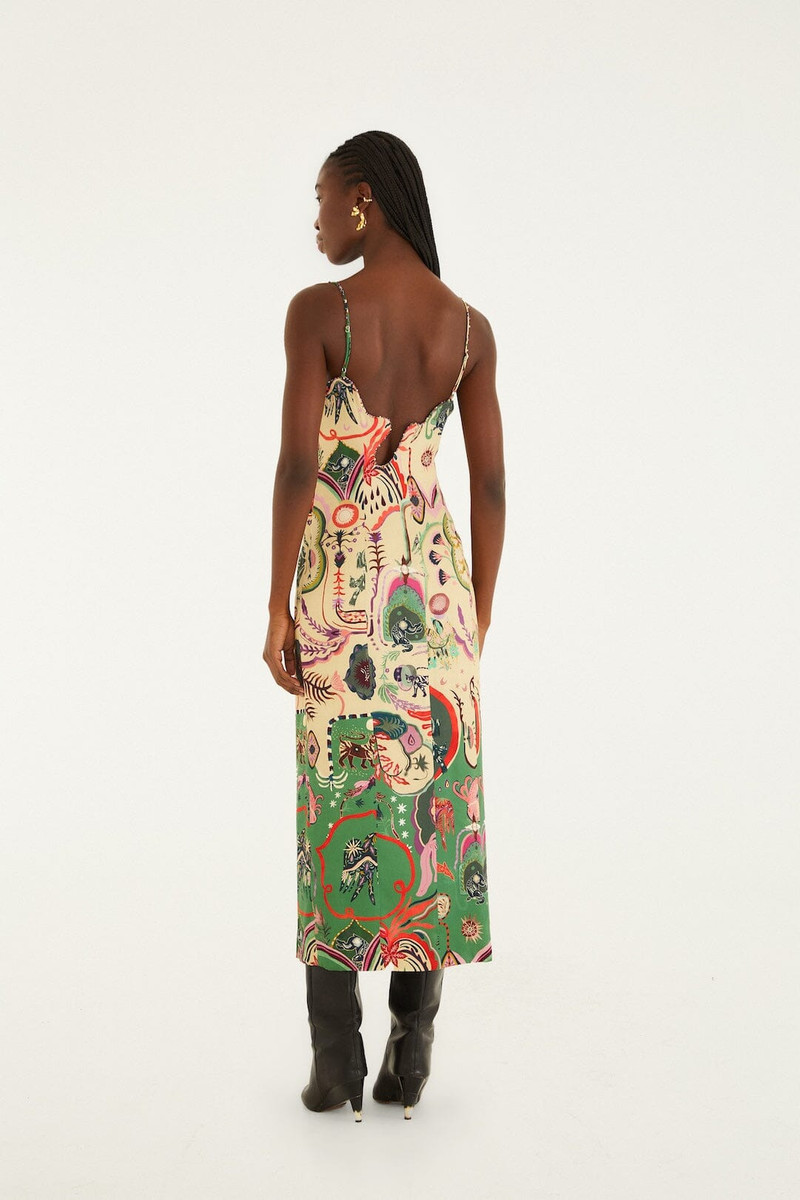 Beige Artsy Surreal Land Beaded Sleeveless Midi Dress 3