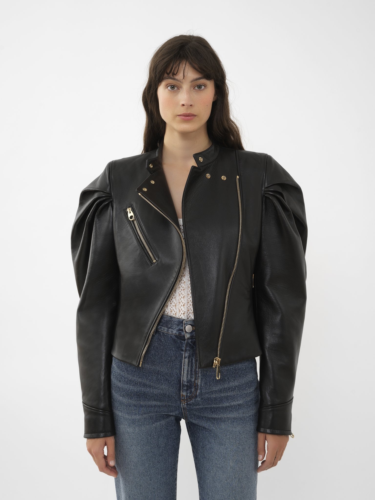 ASYMMETRICAL BIKER LEATHER JACKET - 6