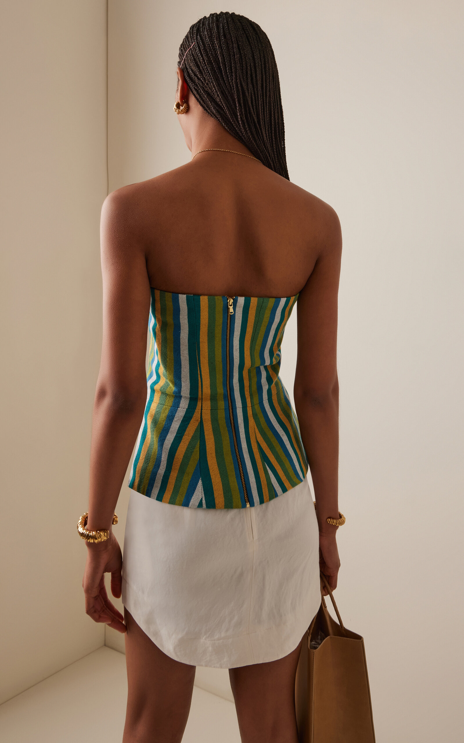 Exclusive The Striped Cotton Corset Top green - 4