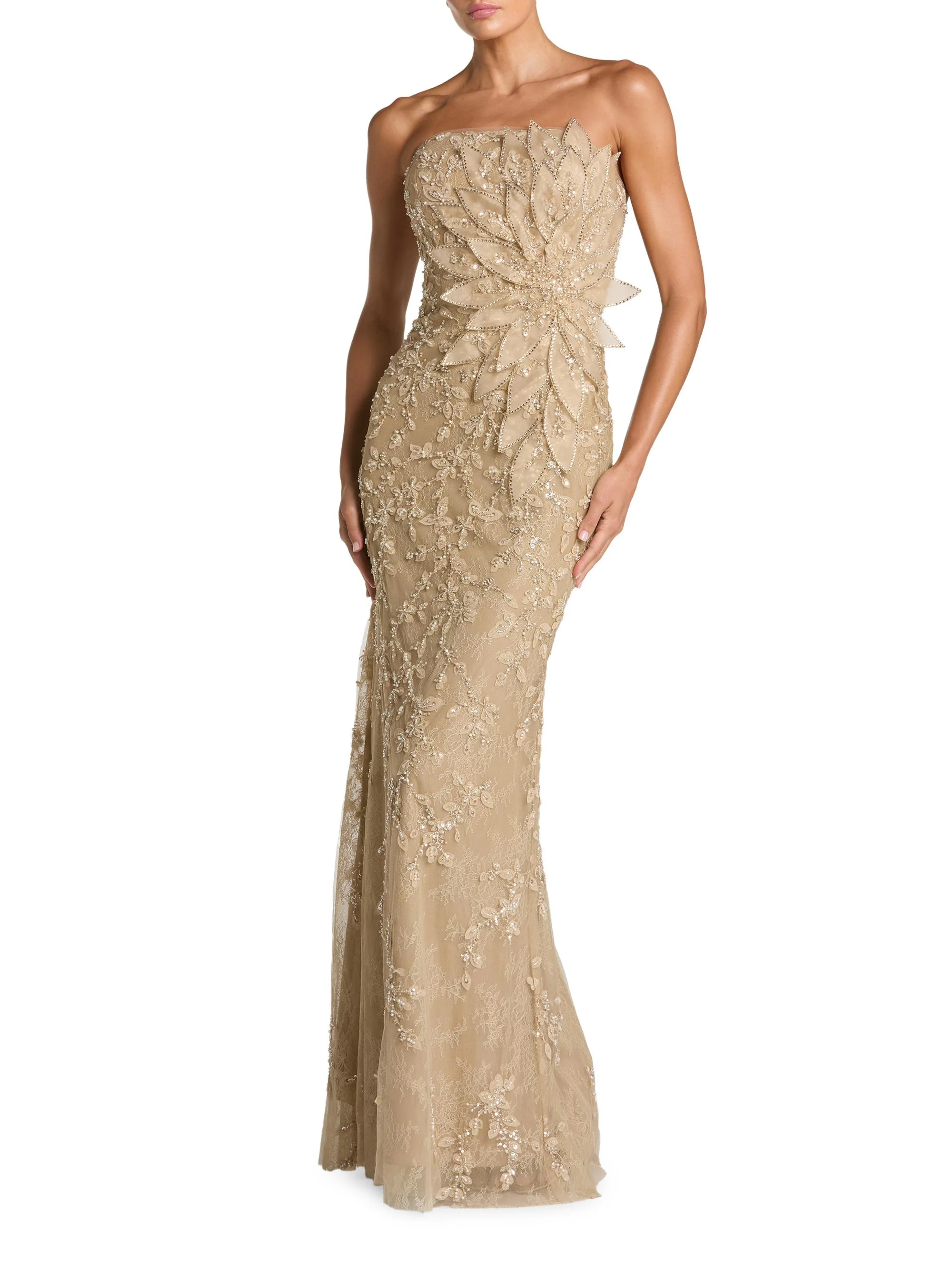 Women's Evening Strapless Mermaid Gown - Gold - 1