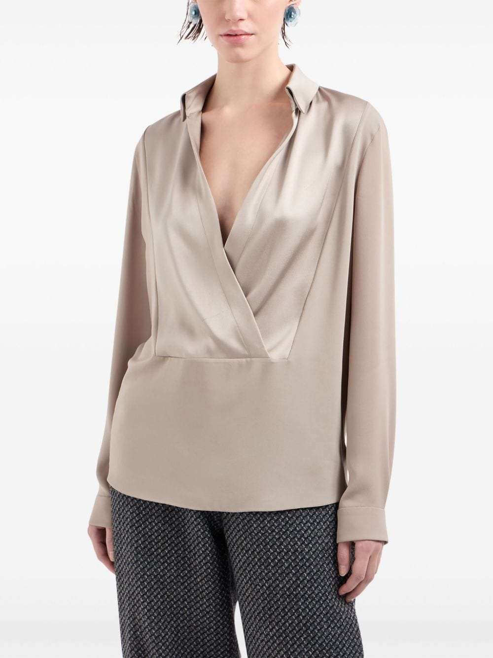 draped silk long-sleeve blouse - 2