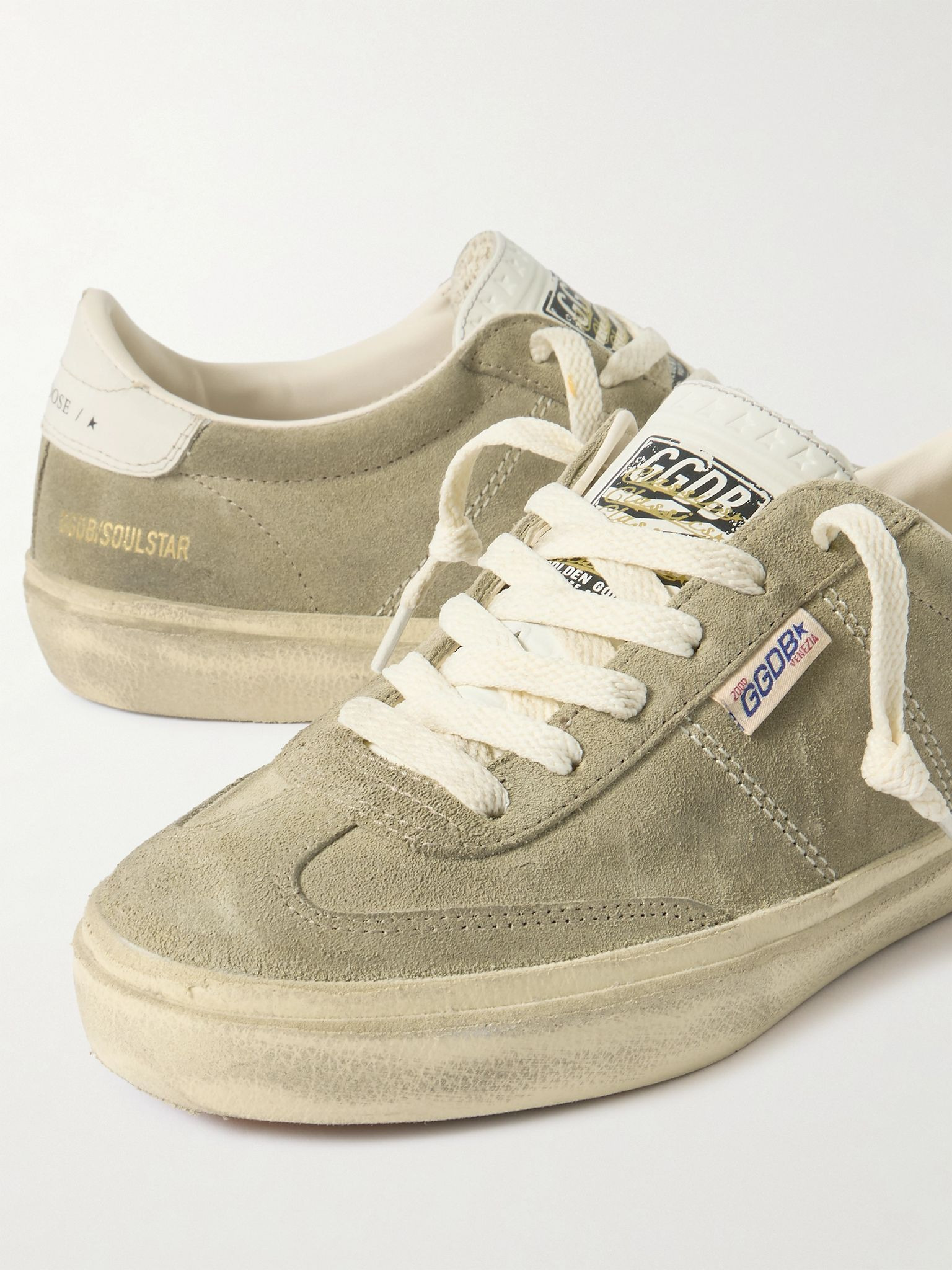 Soul-Star distressed leather-trimmed suede sneakers Taupe - 4