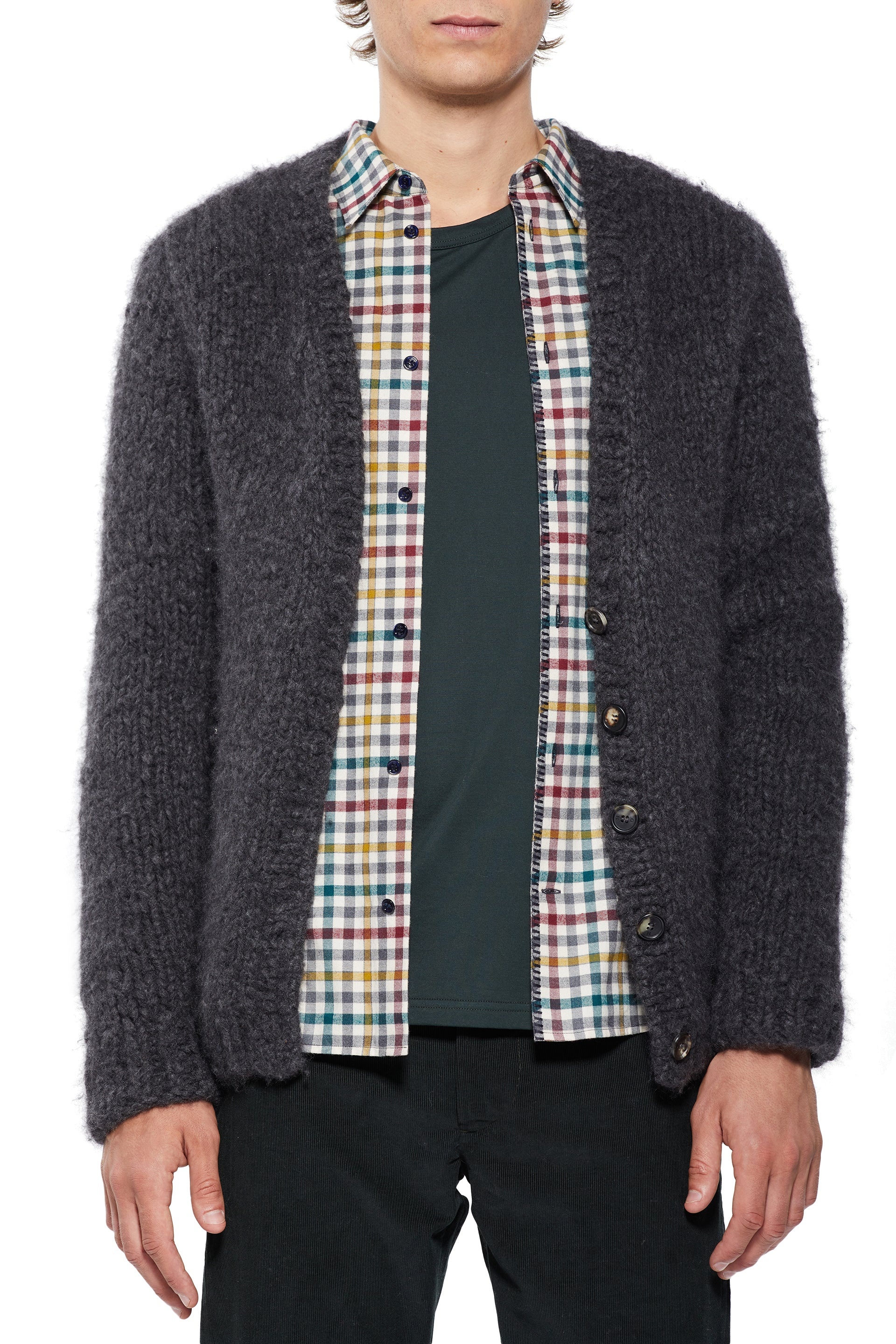 Simon Knit Cardigan in Charcoal Welfat Cashmere - 6