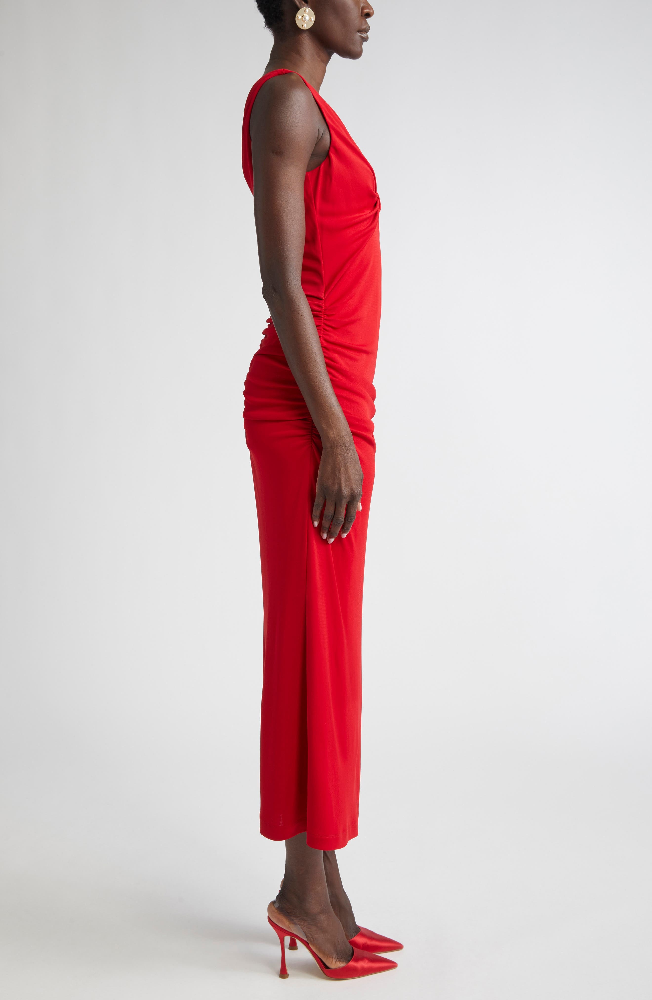 Carolina Herrera Ruched Jersey Column Dress in Herrera Red at Nordstrom - 3
