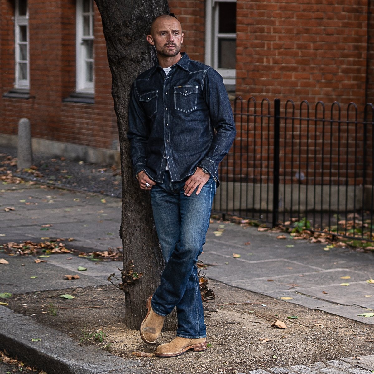 IHSH-320-IND 10oz Selvedge Denim Western Shirt - Indigo - 4