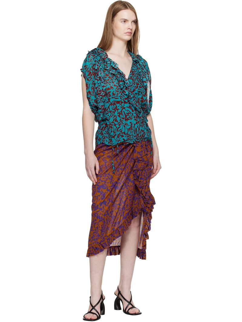 Dries Van Noten Blue & Burgundy Pattern Top outlook