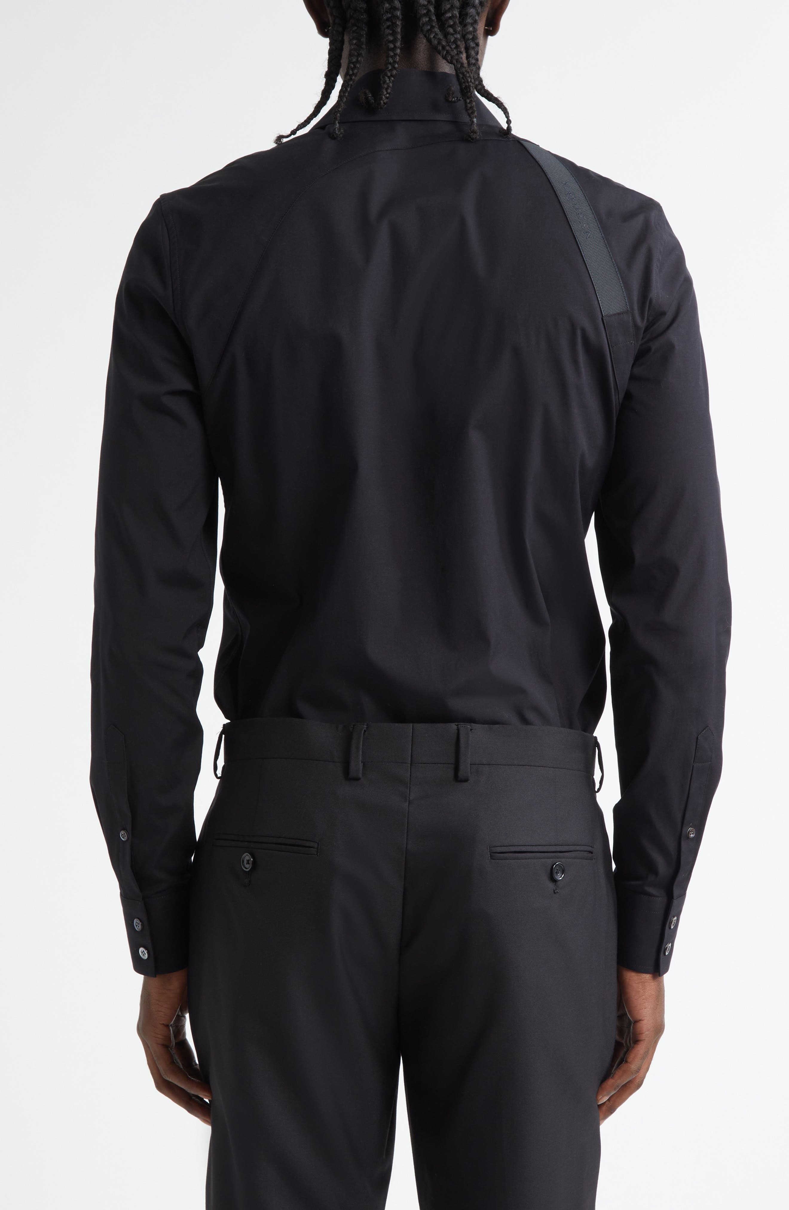 McQueen Logo Tape Harness Stretch Cotton Button-Up Shirt in Black at Nordstrom - 3