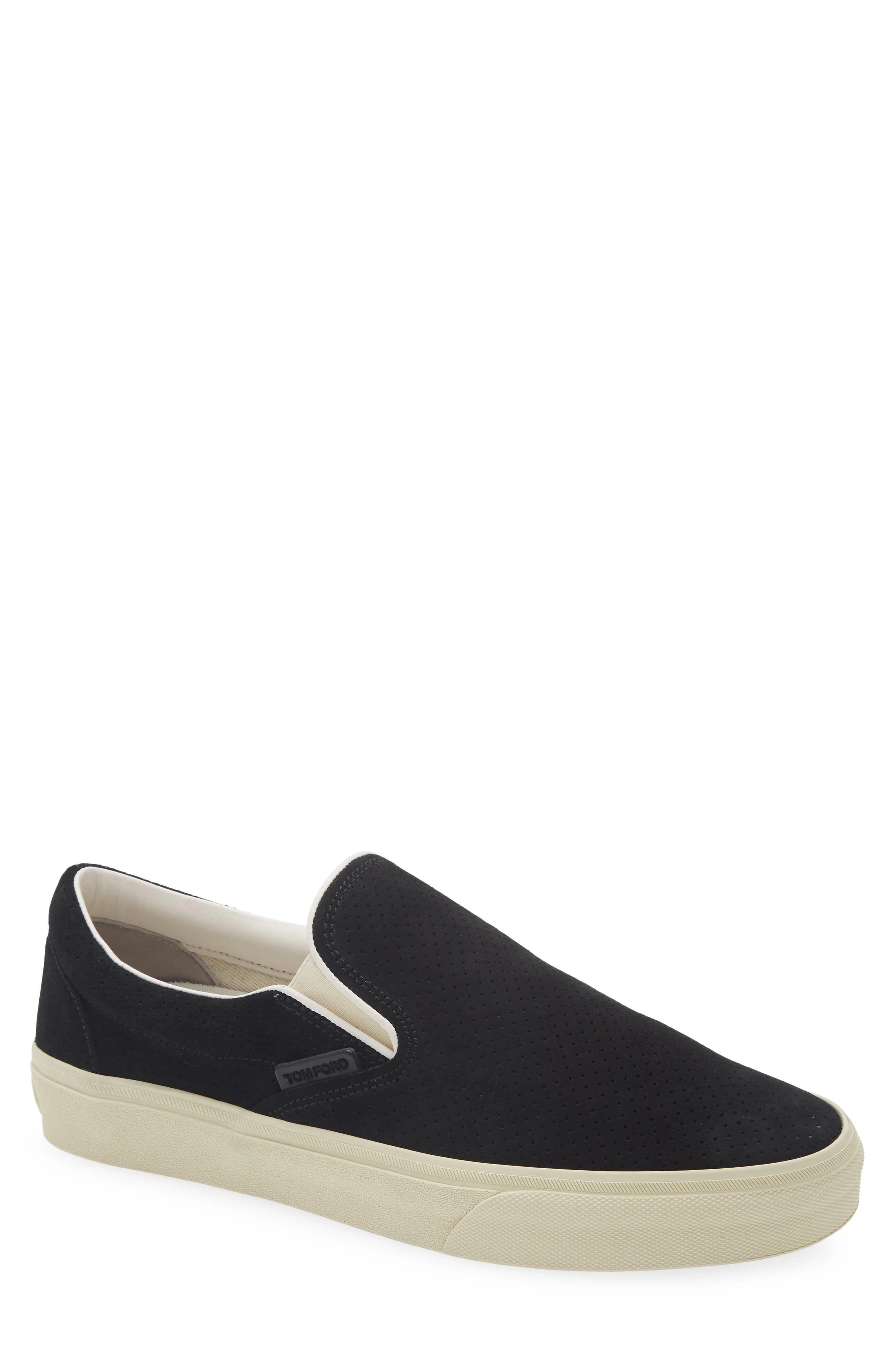 TOM FORD Jude Perforated Suede Slip-On Sneaker in Black/Cream at Nordstrom - 1