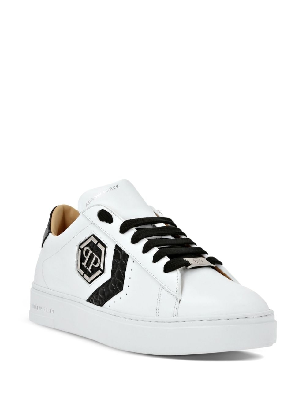 logo-patch panelled leather sneakers - 2