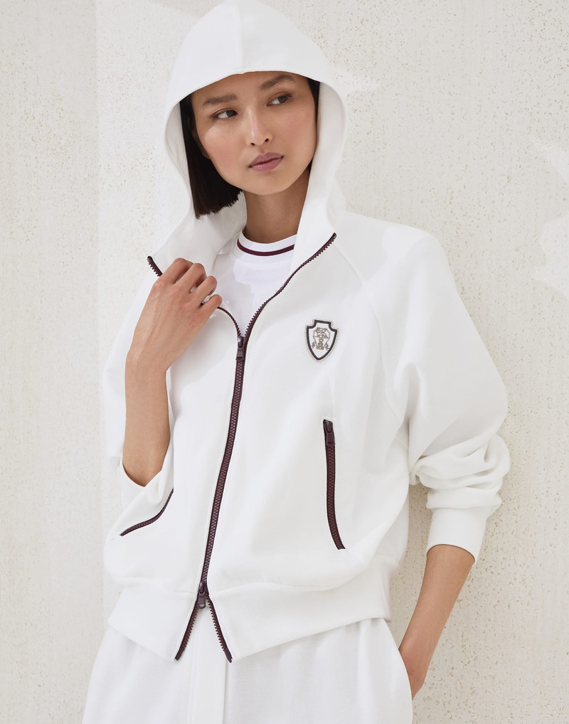 Techno cotton piqué hooded sweatshirt with logo 4