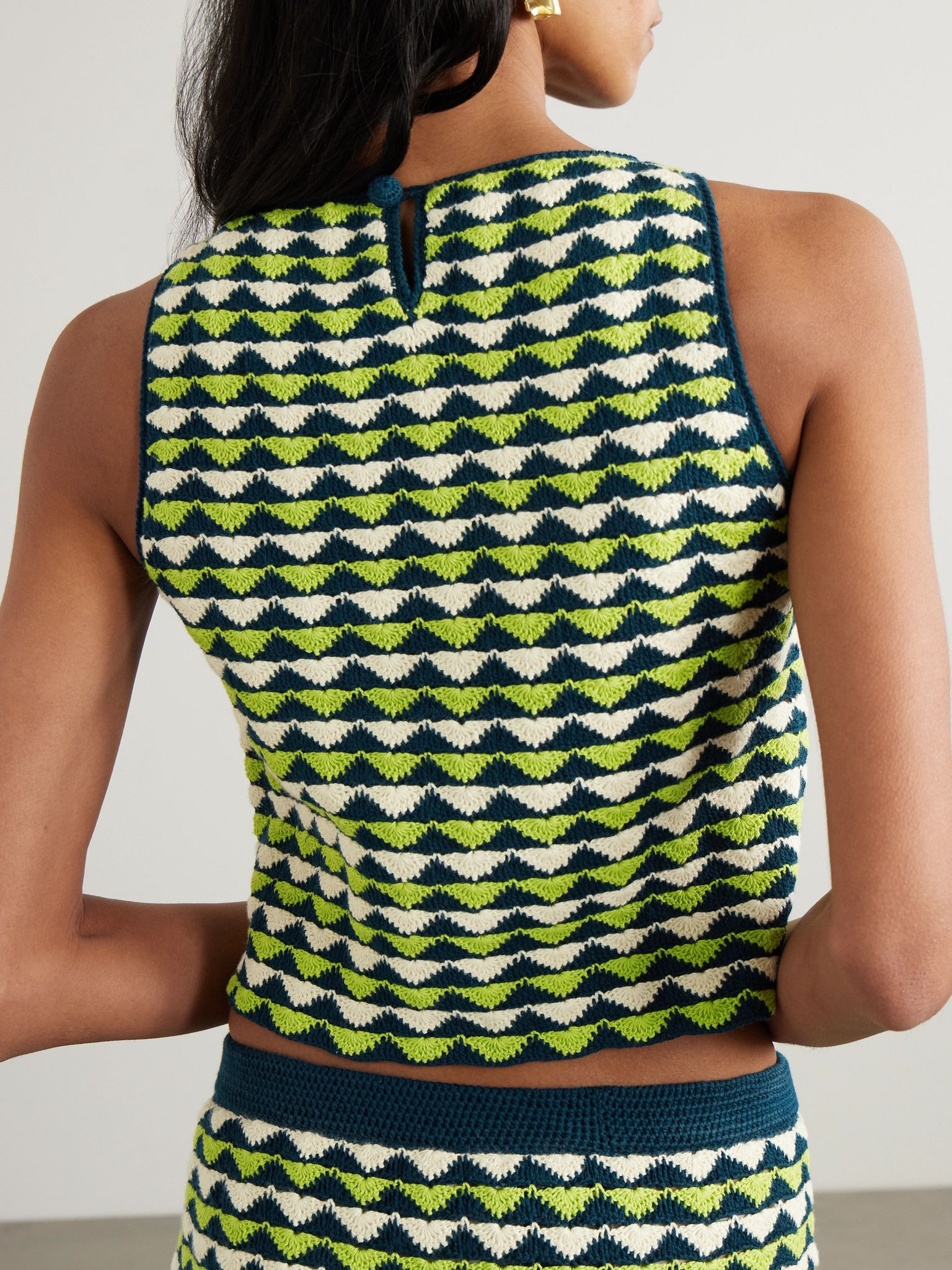 Motupe cropped scalloped crocheted cotton top Lime green - 3