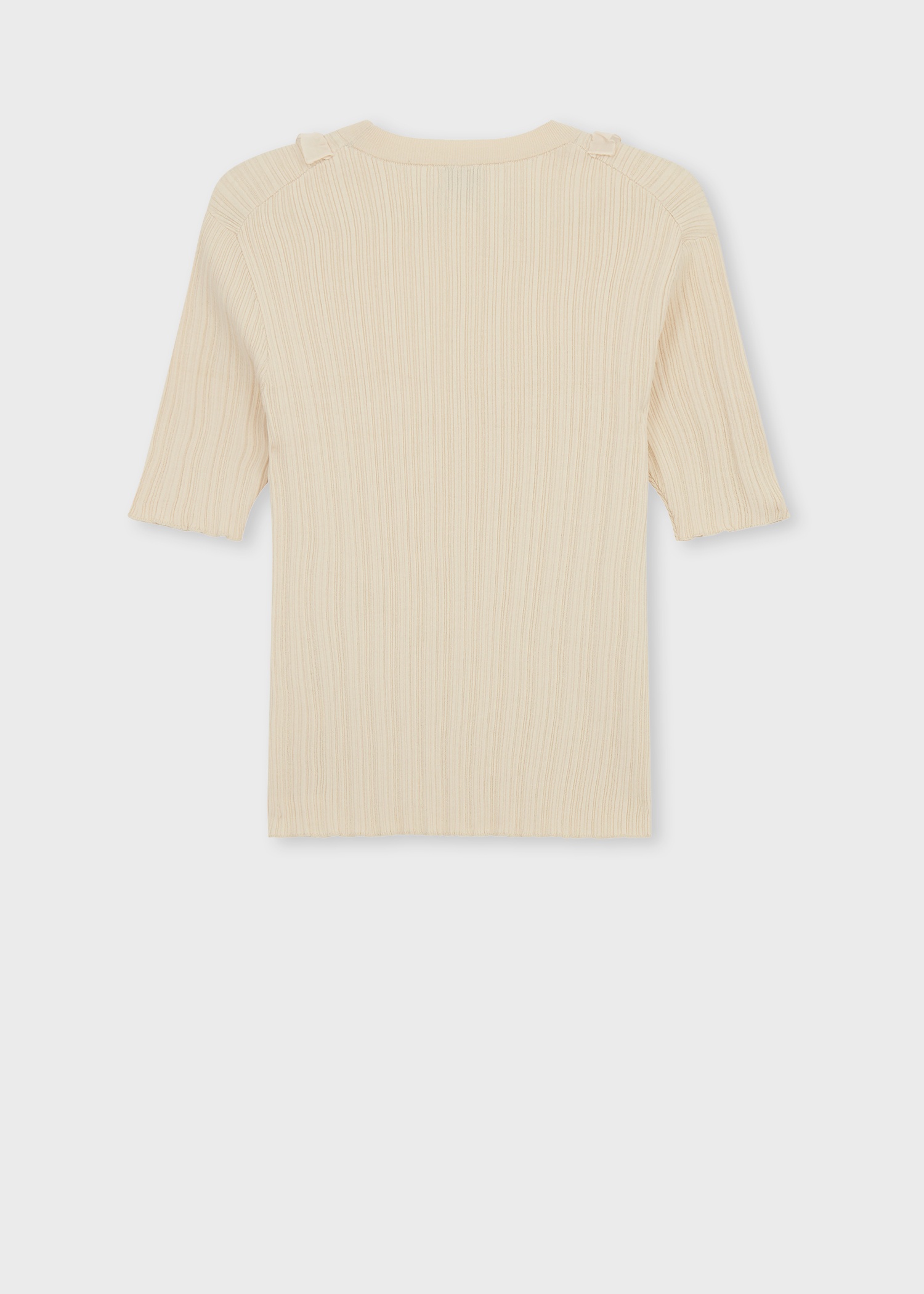 Women's Ecru Cotton Knitted Short-Sleeve Top - 2