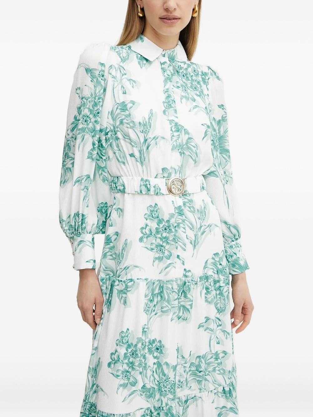 floral-print belted midi dress - 1