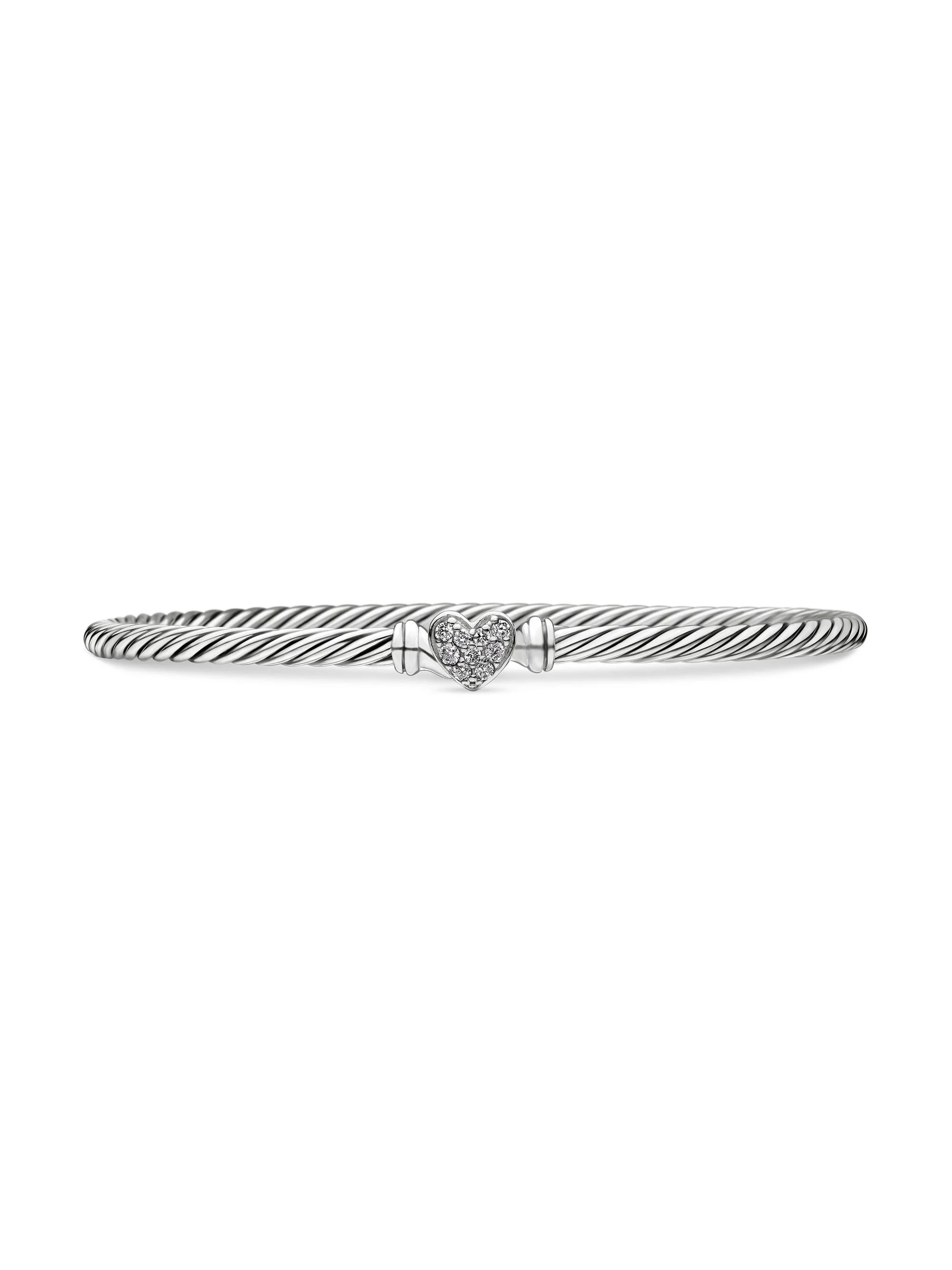Women's Classic Cable Heart Station Bracelet in Sterling Silver - Diamond - 1