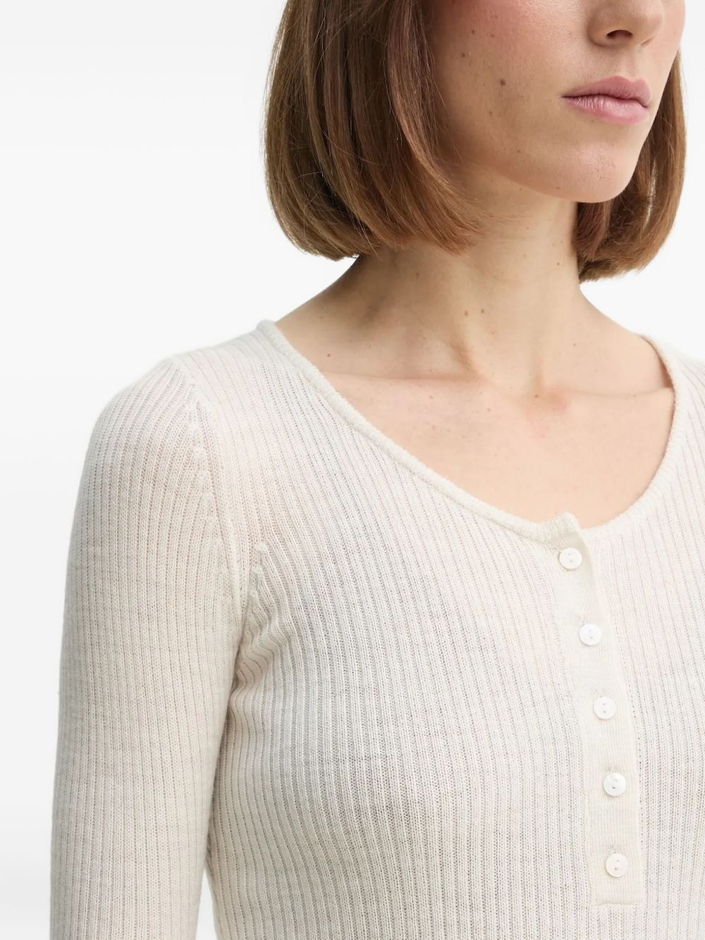 ribbed button-front top - 3
