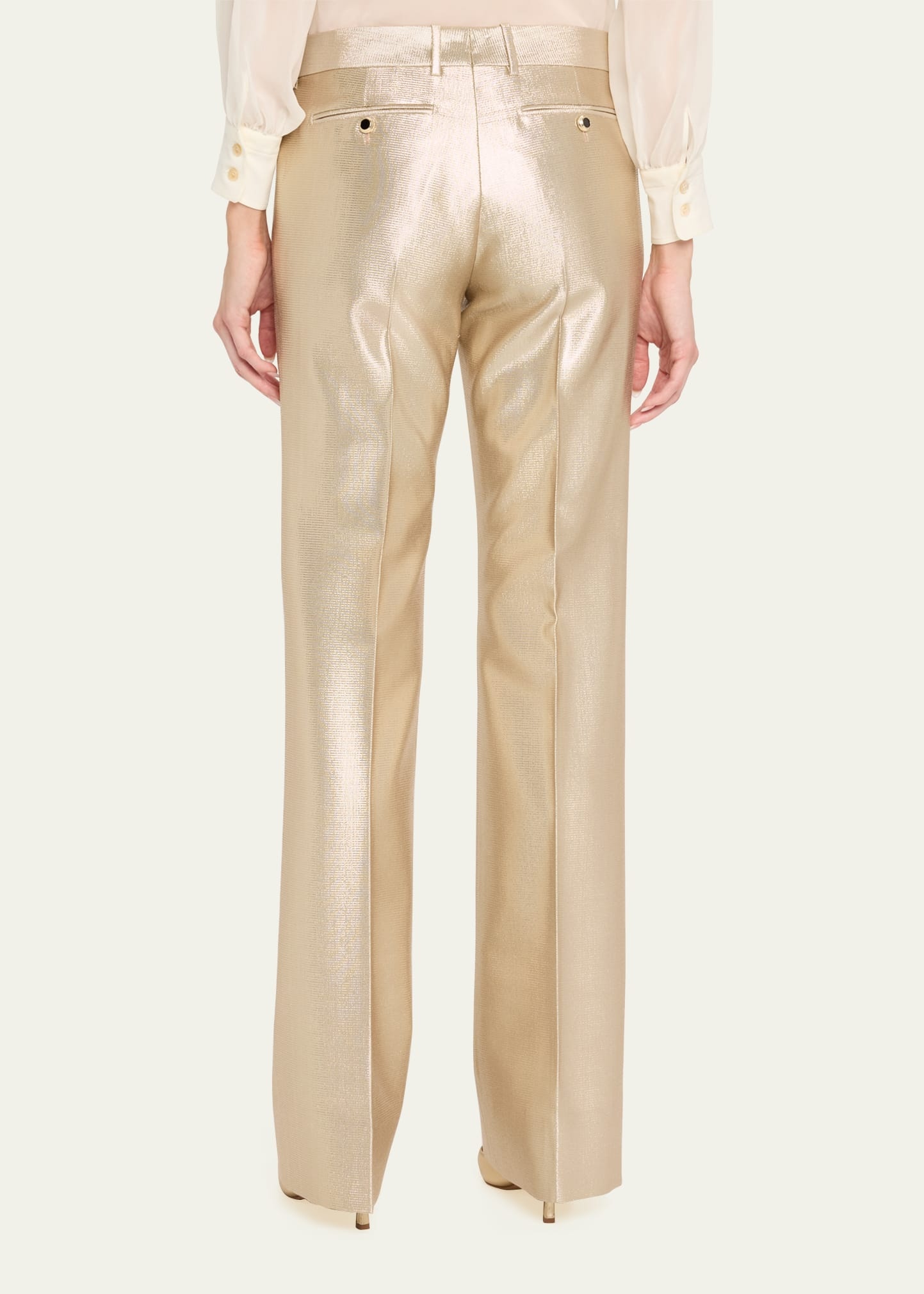 Metallic Low Waist Flare Wool Pants - 3