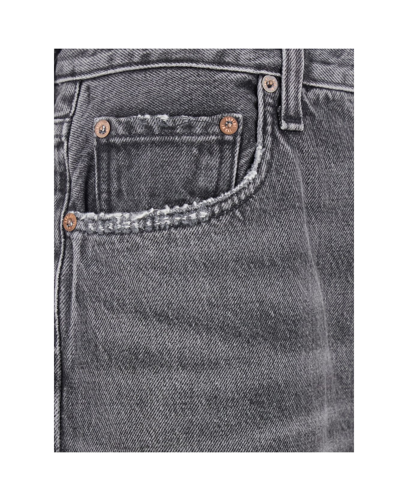 Grey Jeans With Low Waist And Wide Leg In Denim Woman - 3