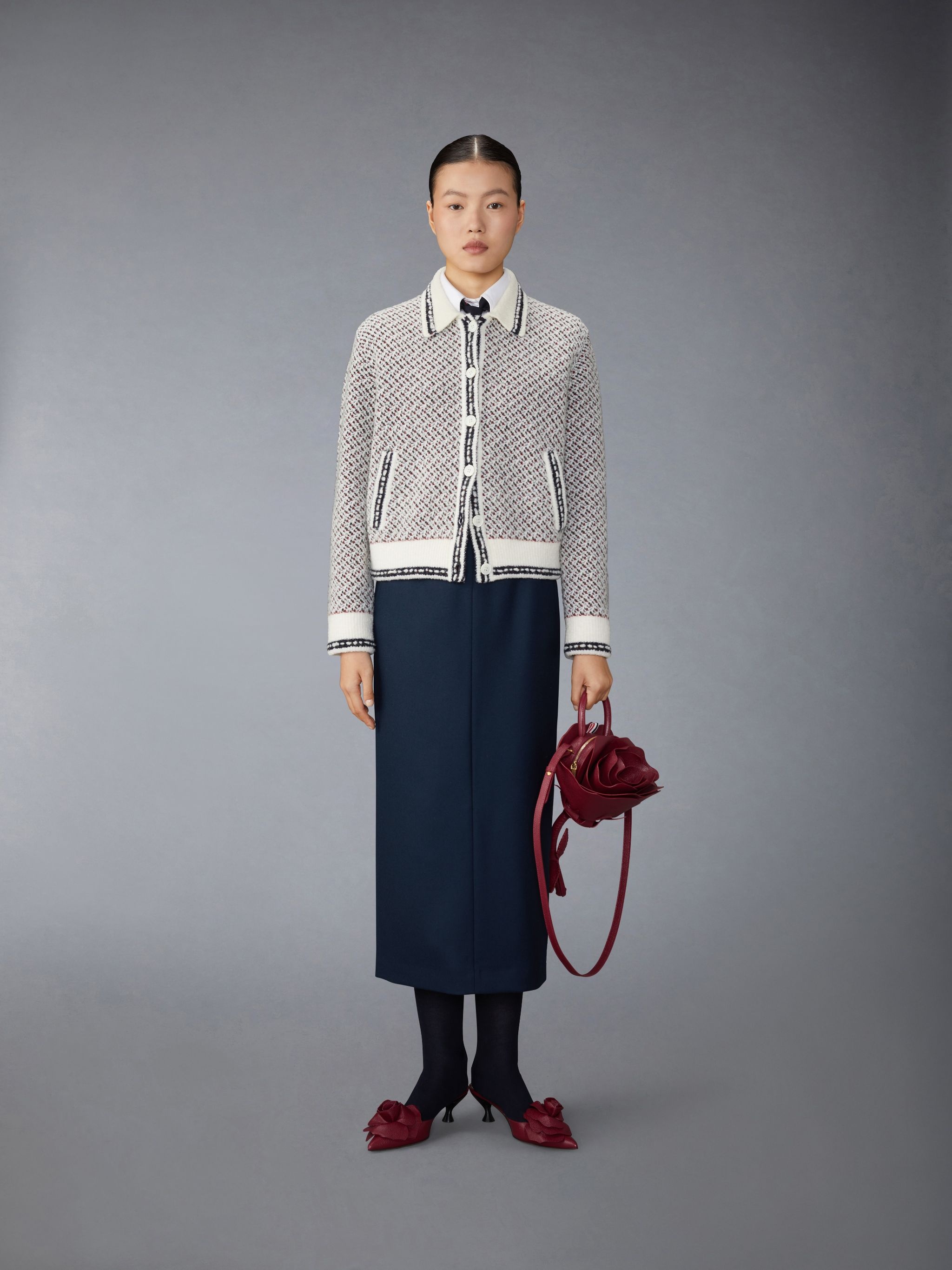 Merino Wool Boucle and Mohair Tweed Jacquard Polo Collar Bomber - 3