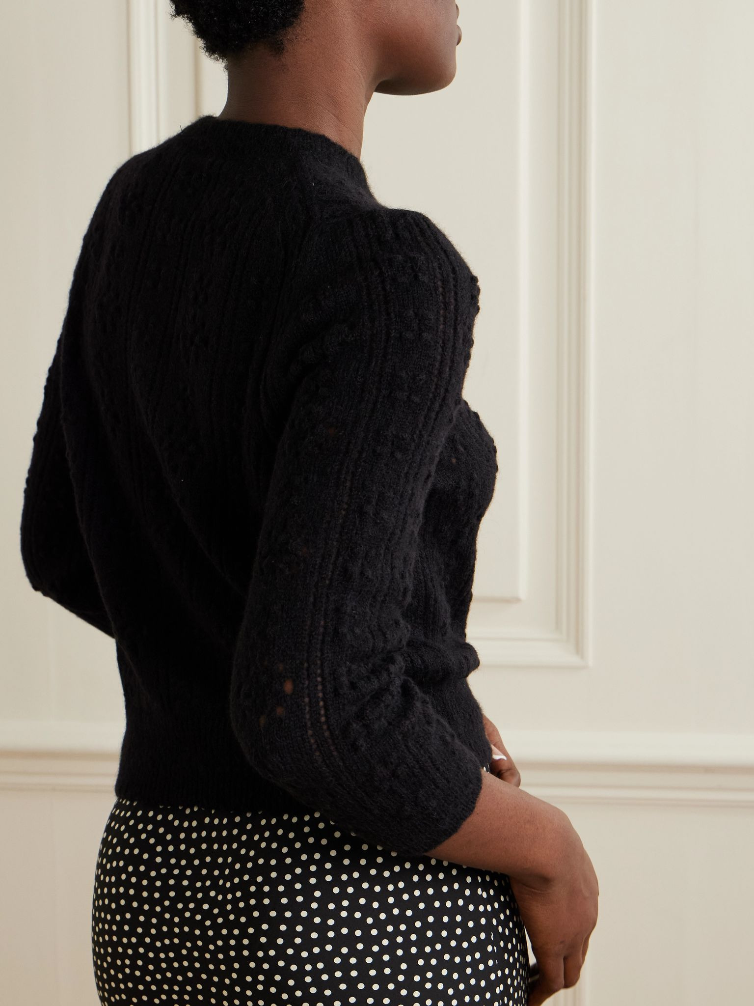 Cassidy pointelle-knit alpaca-blend cardigan Black - 3