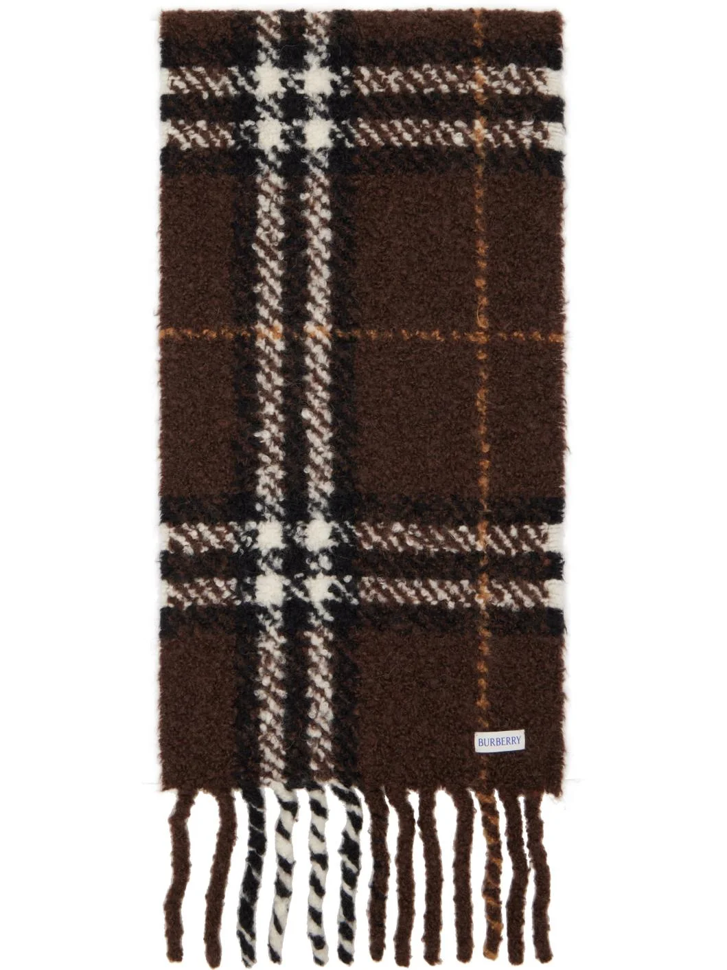 Brown Check Alpaca Wool Blend Bouclé Scarf - 1