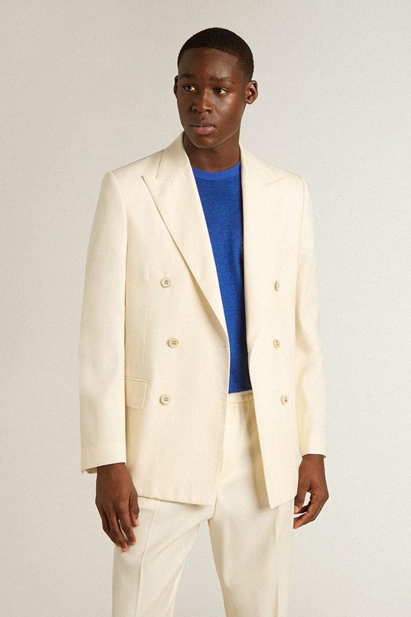 Golden Goose Men’s cream-colored double-breasted blazer outlook