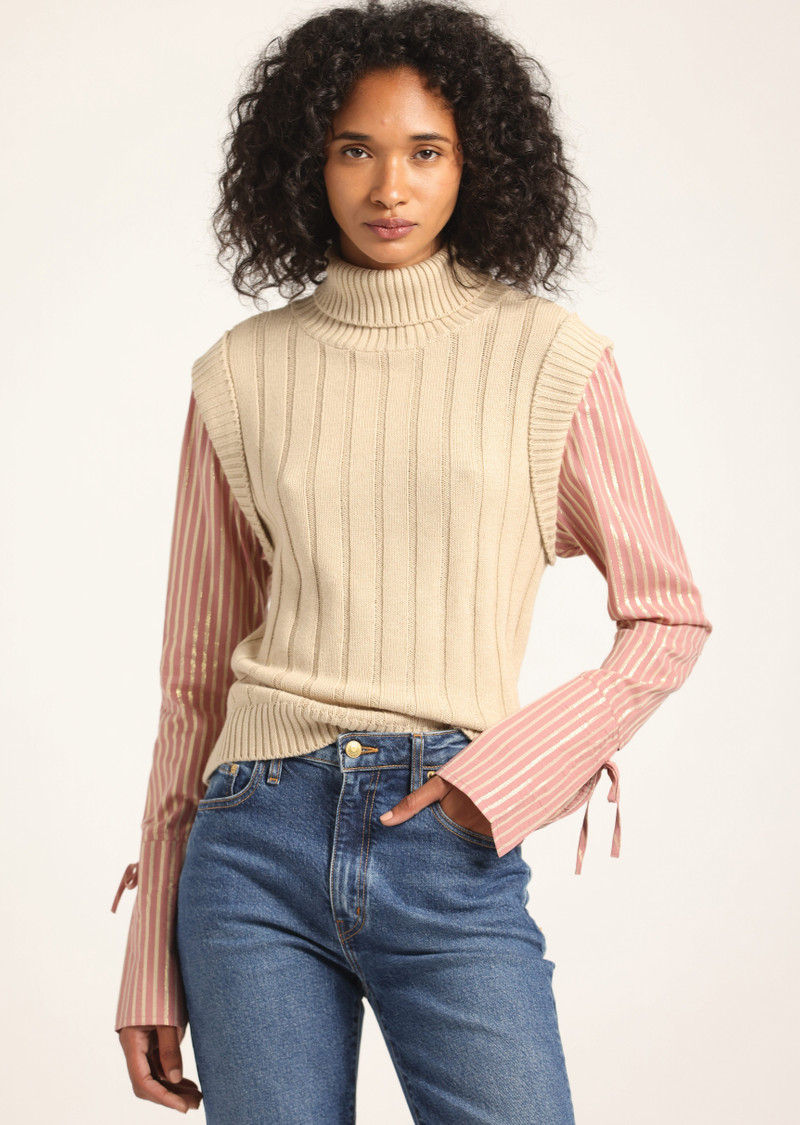 PAOLA MIXED MEDIA TURTLENECK SWEATER 1