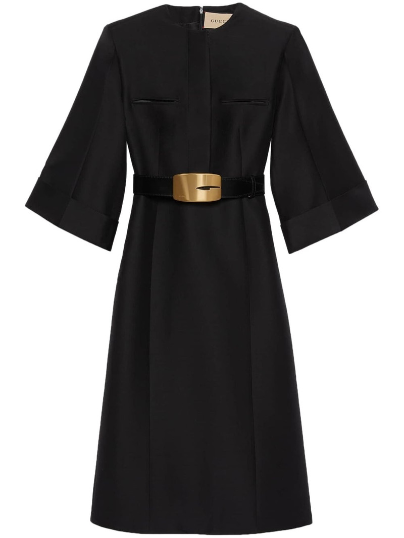 belted-waist fitted midi dress - 1
