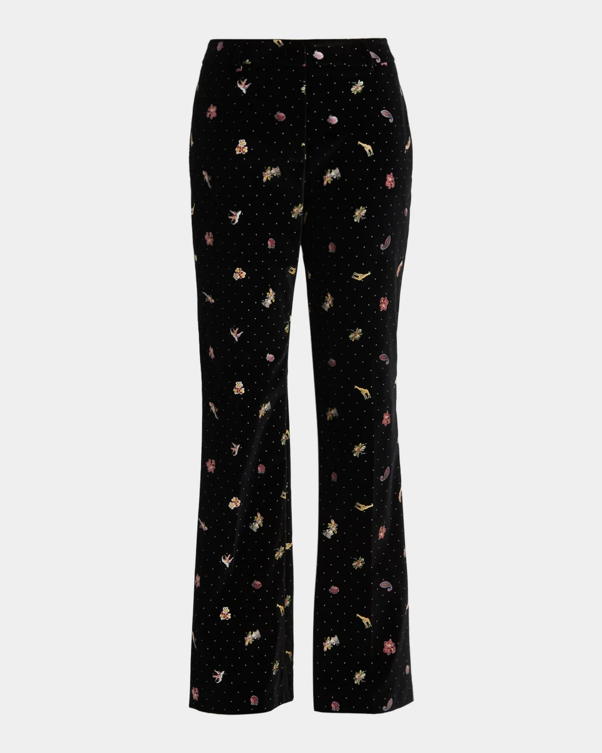 Polka-Dot Velvet Flare Trousers - 1