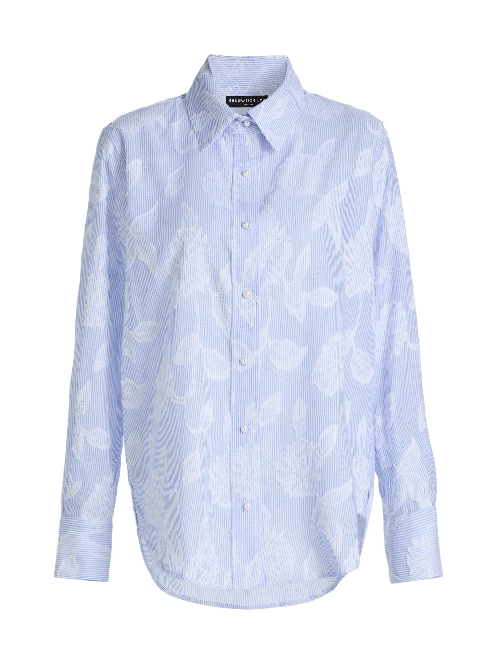 Women's Malinda Floral Stripe Cotton Shirt - Light Blue White - 1