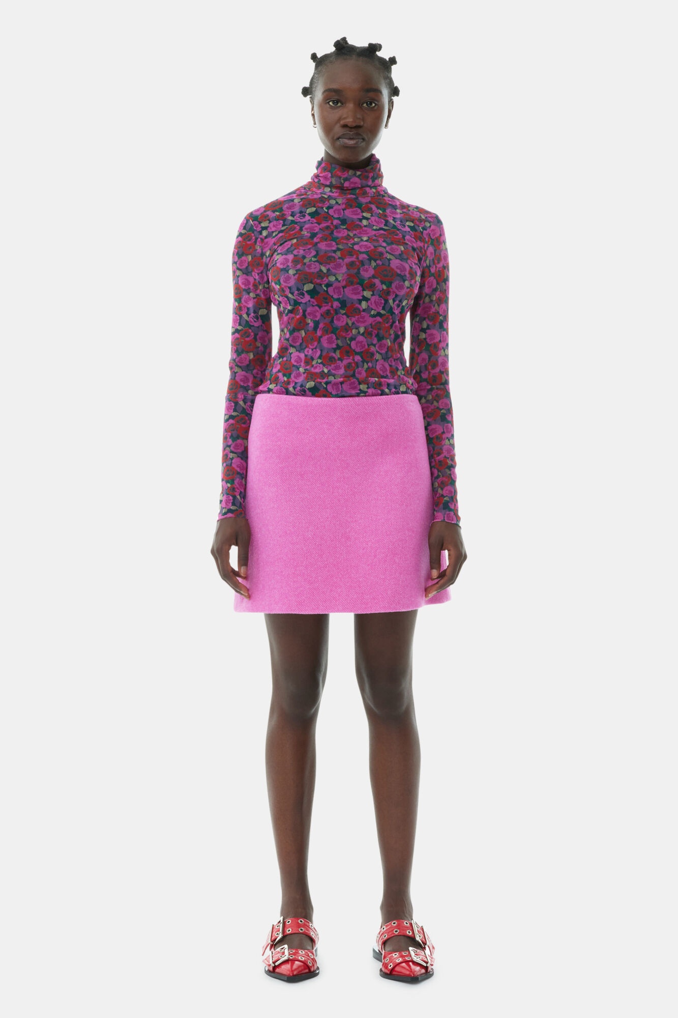 PINK TWILL WOOL SUITING MINI SKIRT - 2