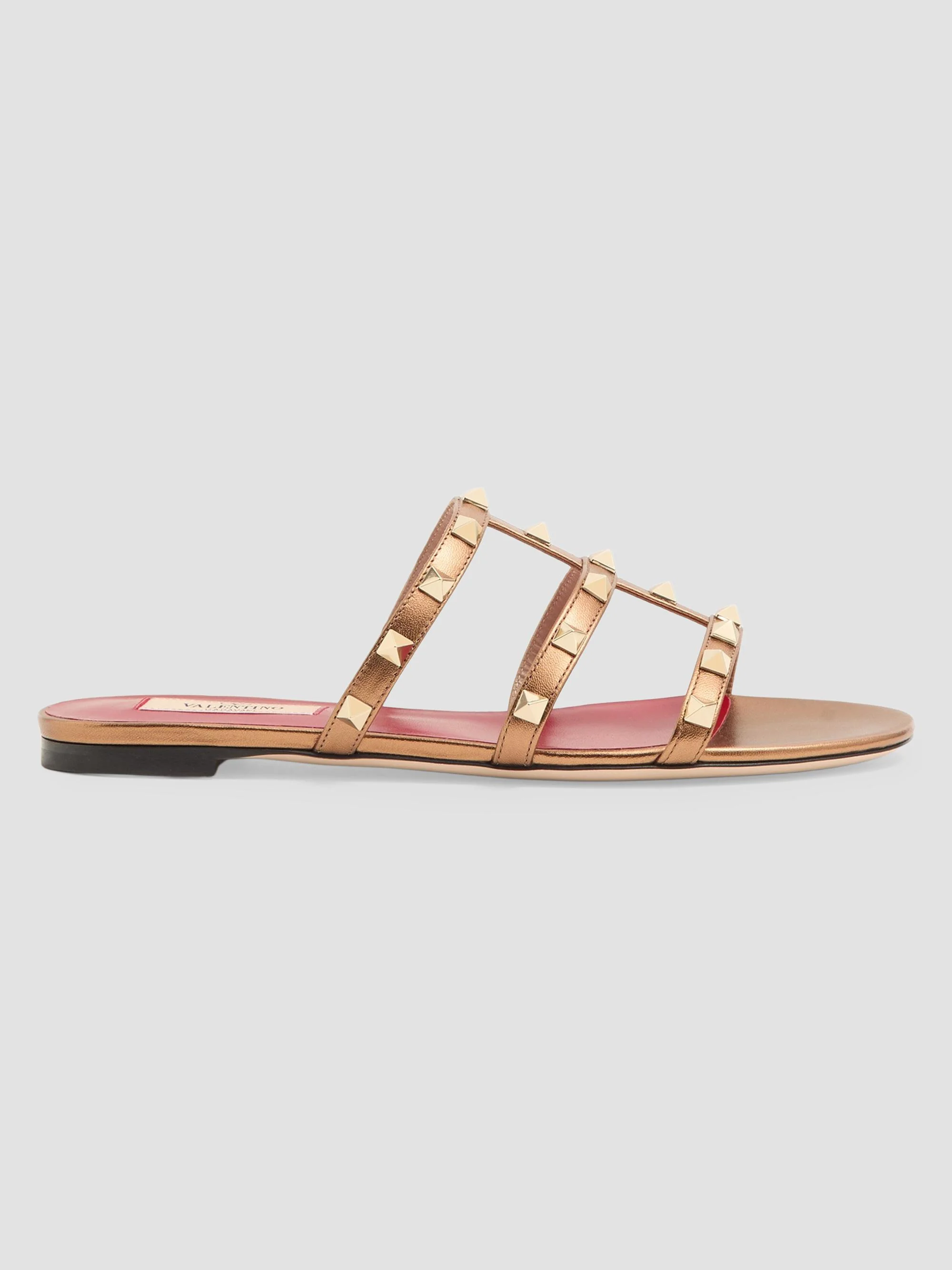 Women's Rockstud Laminated Nappa Slide Sandals - Gold - 1