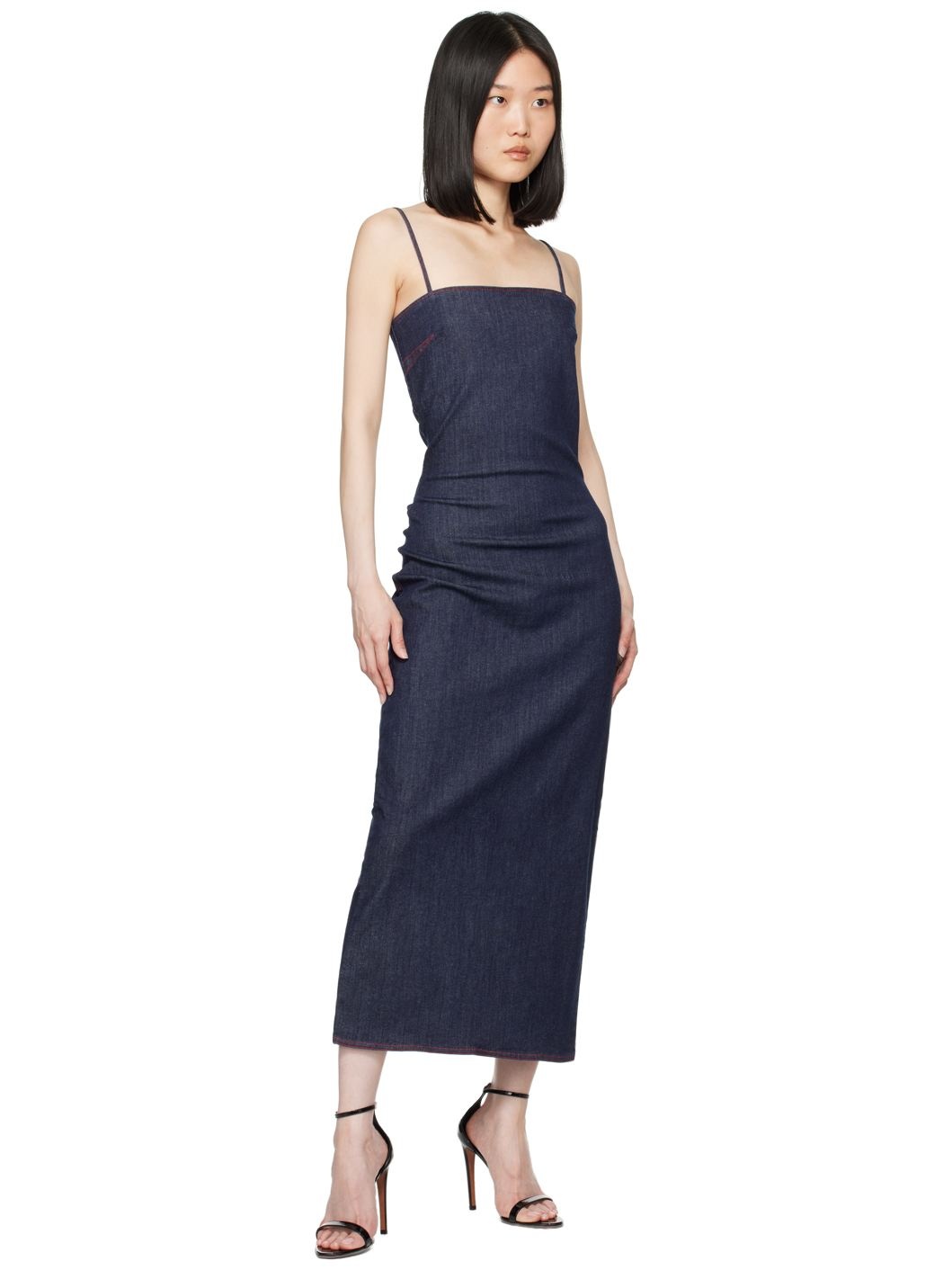 Blue Spaghetti Strap Denim Midi Dress - 4
