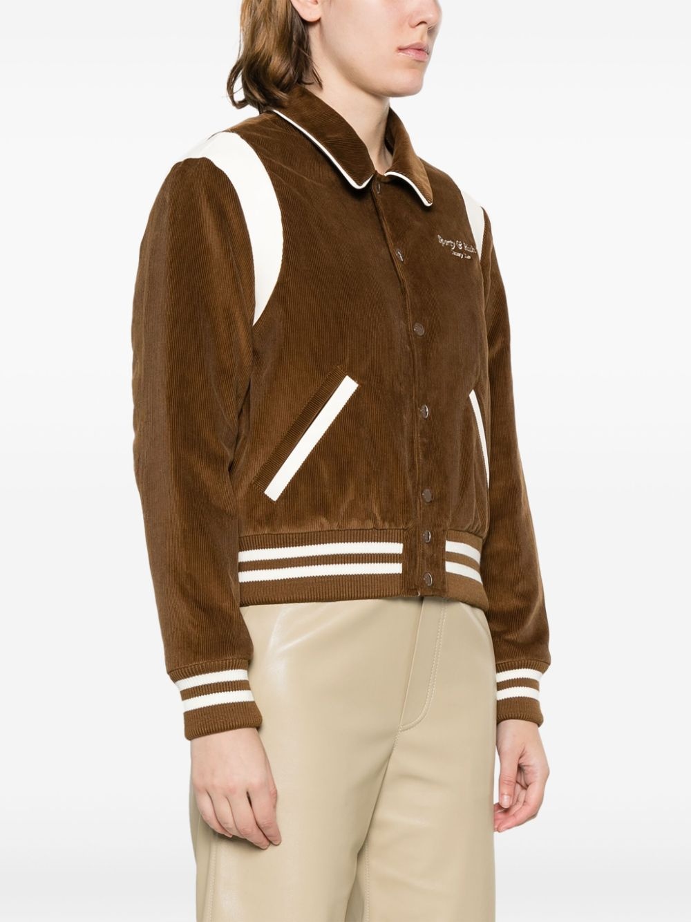 logo-embroidered corduroy bomber jacket - 3