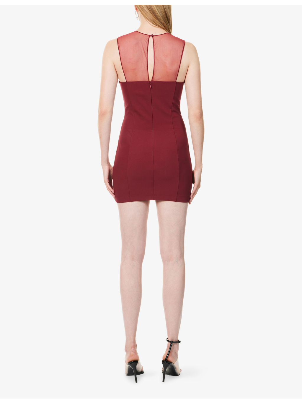 Sleeveless Mesh-Panels Stretch-Woven Mini Dress - 4