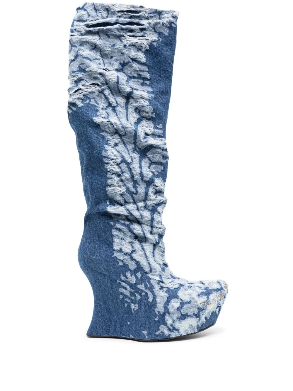 distressed 120mm denim knee-high boots - 1