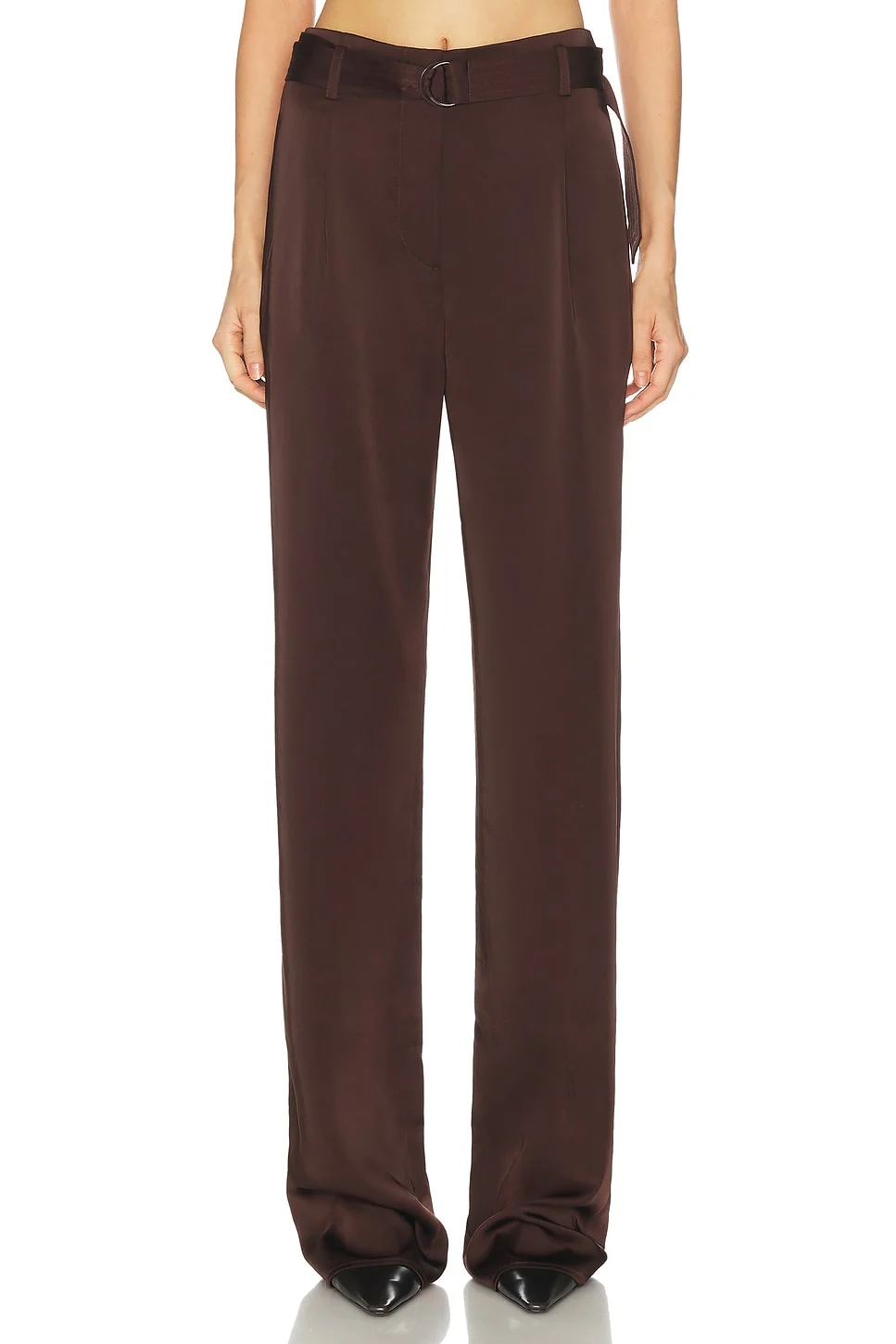 Lightweight Satin High Waisted Belted Pant - 1