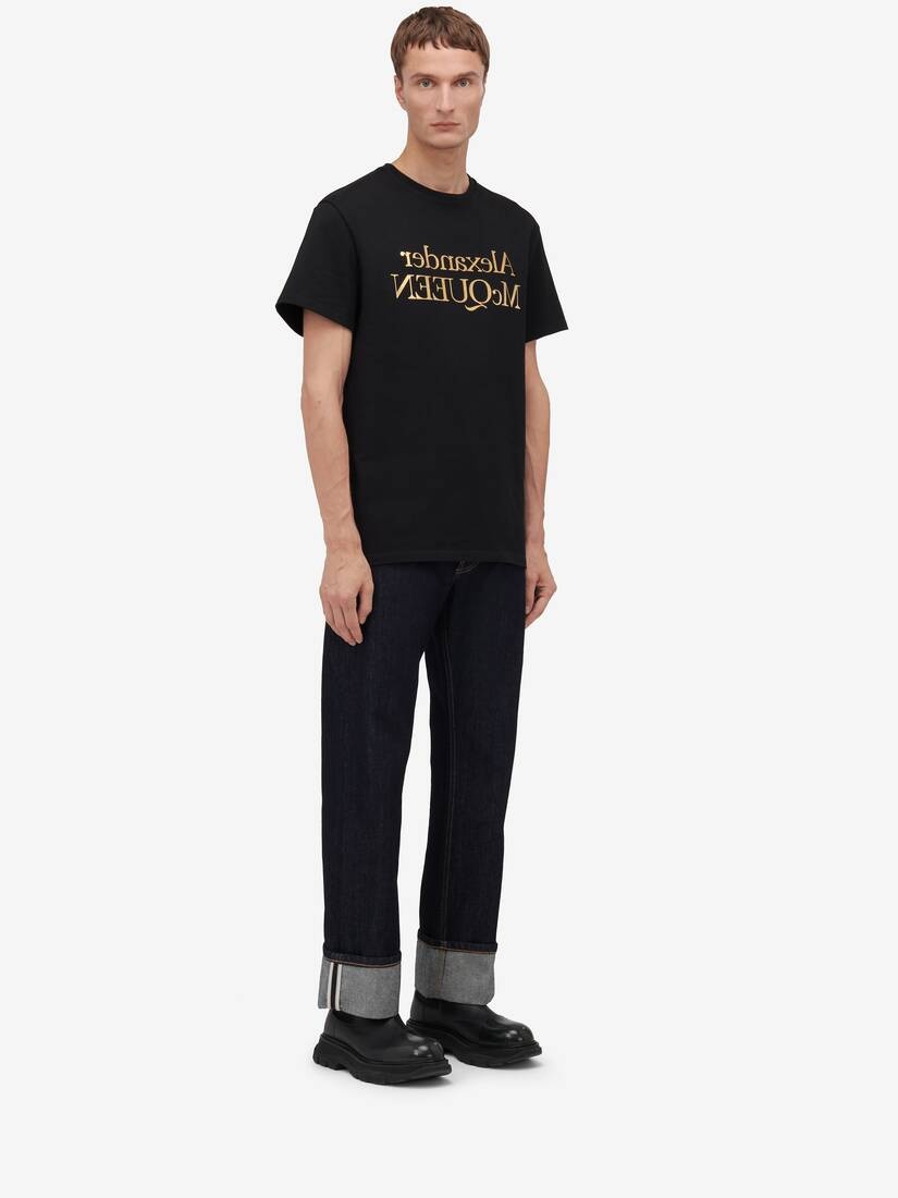 Men's Reflected Logo T-shirt in Black/ Gold - 3